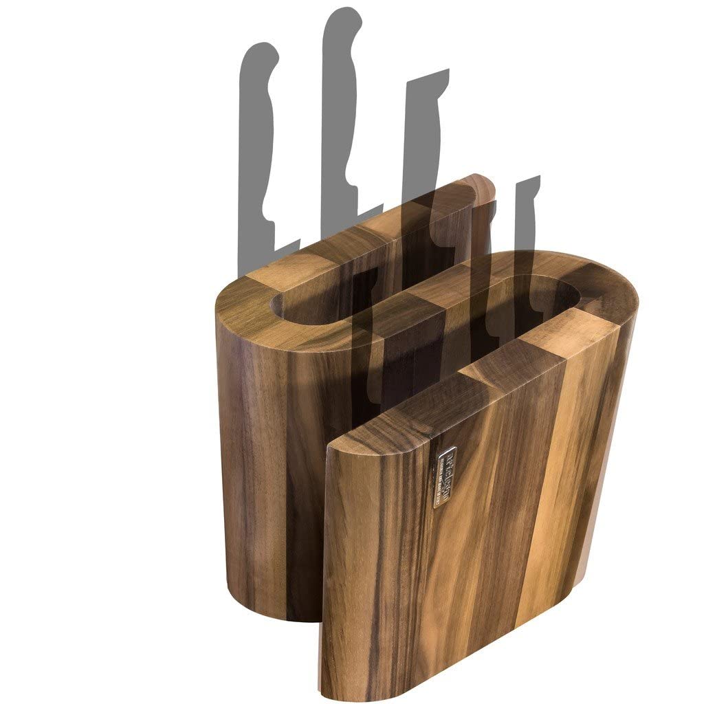 Arte Legno Magnetic Knife Holder - Walnut Wood Stain-Resistant Knife Block with Curved S Design - Handcrafted in Italy (10 Knife Capacity) - Perfect for Kitchen Organization & Countertop Display