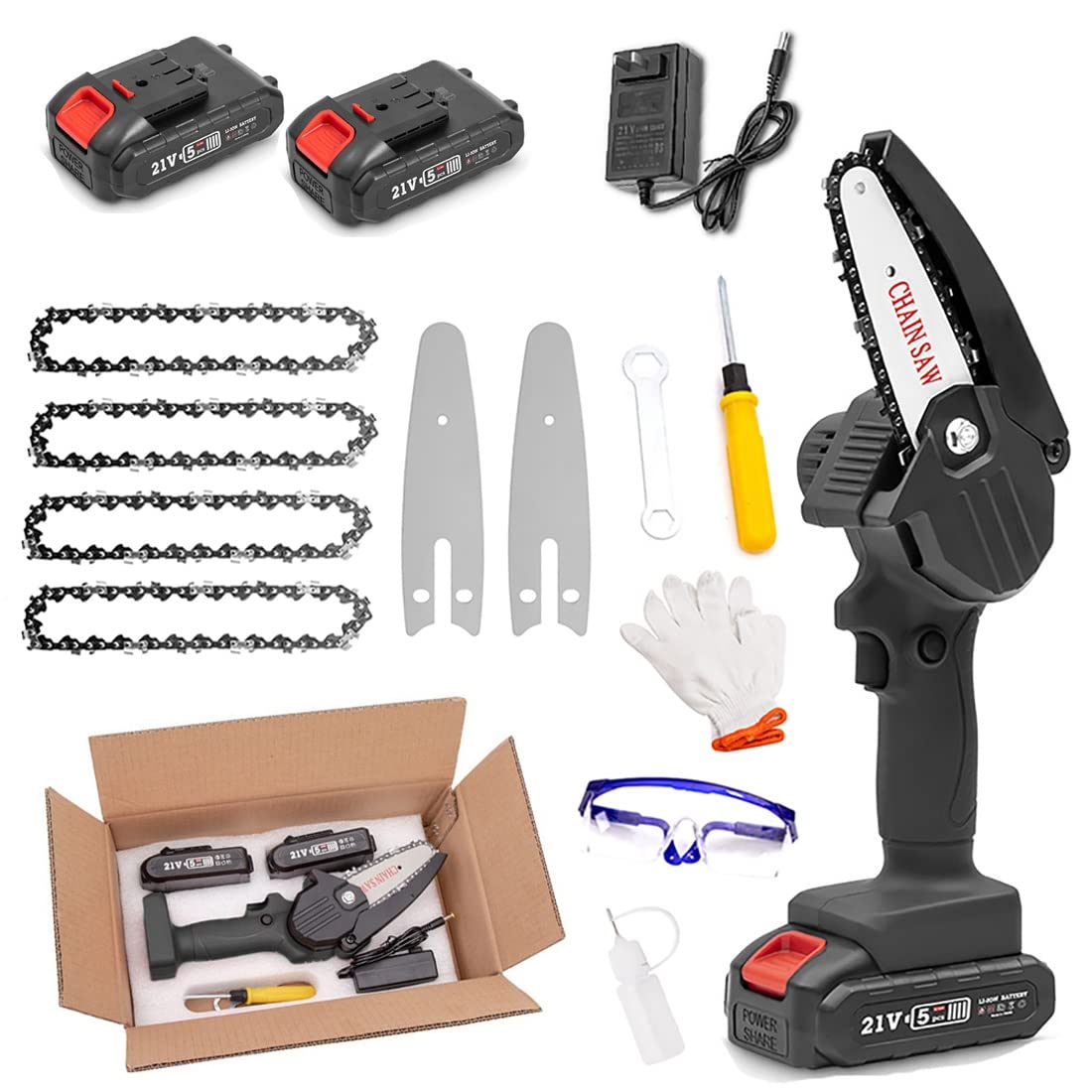 4 Inch Cordless Chainsaw with Battery & Charger - Portable Electric Mini Chainsaw with LED Light - Perfect for Gardening, Wood Cutting, and Outdoor Camping