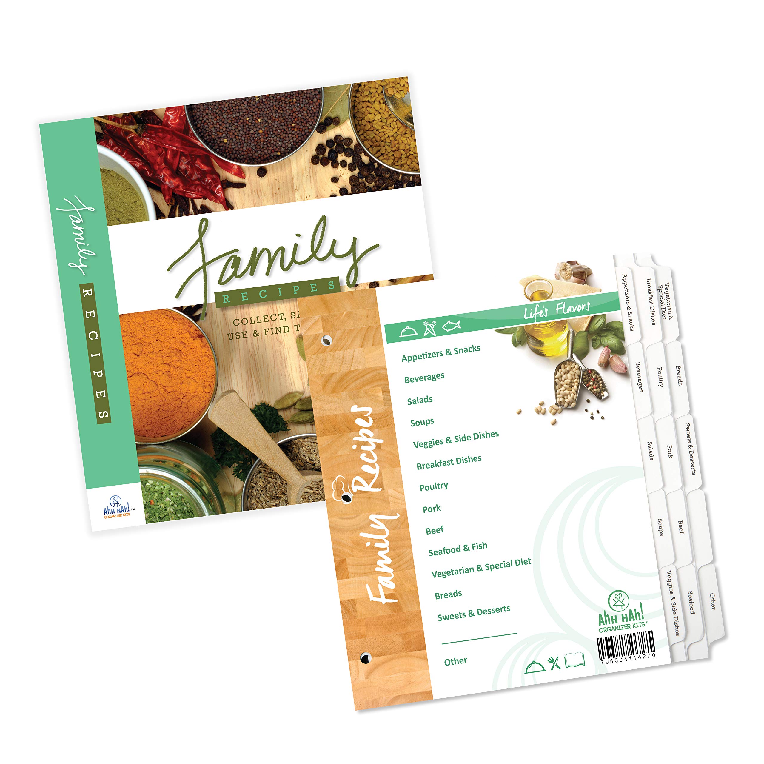 3 Ring Binder Recipe Organizer Kit - Durable Graphic Inserts & Professionally Printed Tabs for Family Recipes | Perfect for Home Cooks, Meal Planning & Preserving Culinary Traditions