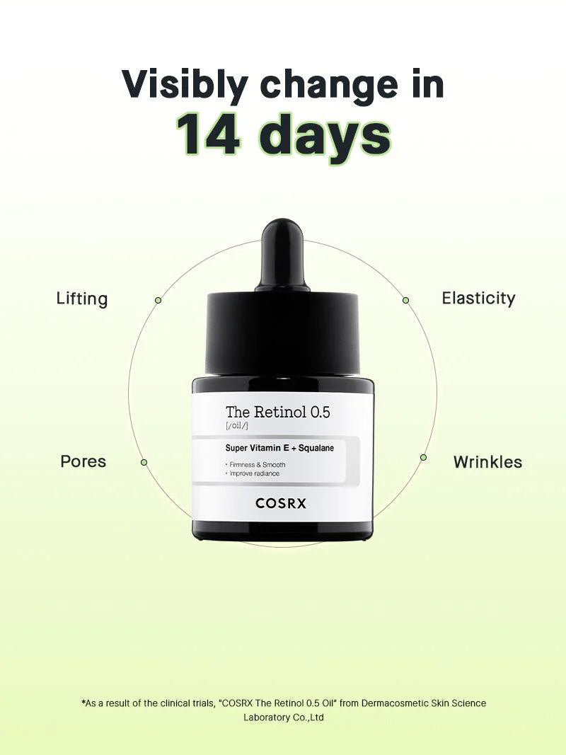 COSRX The Retinol 0.5 Facial Oil 20ml - Anti-Aging Serum for Wrinkles & Fine Lines, Hydrating Night Treatment for Glowing Skin - Perfect for Dry & Mature Skin Care Routine