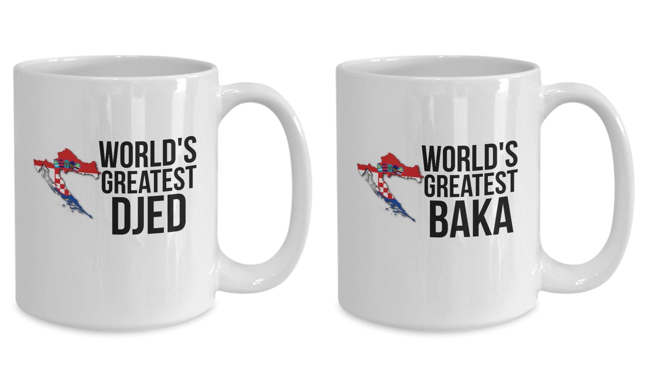 Baka and Djed Croatia Flag Coffee Mug Set - Ceramic Novelty Gift for Grandparents - Perfect for Croatian Heritage Celebrations, Family Gatherings & Coffee Lovers