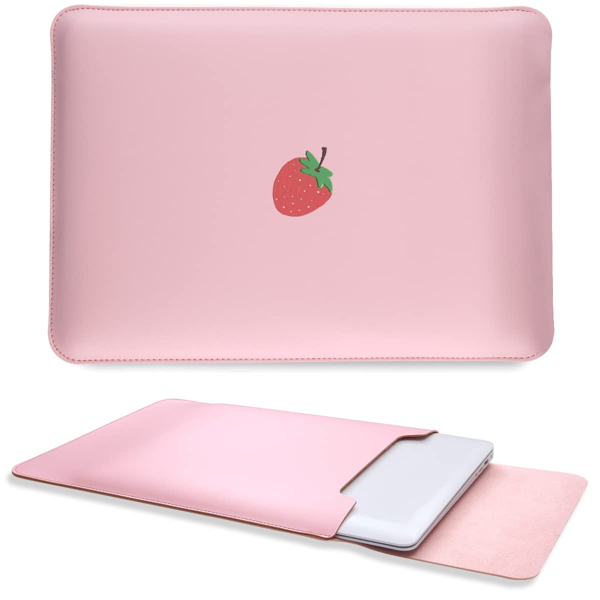 Strawberry Laptop Sleeve 13 Inch - Pink Faux Leather Protective Case for MacBook Air 13 & MacBook Pro 13 | Cute Computer Cover for Women & Girls | Perfect for School, Office & Travel Accessories