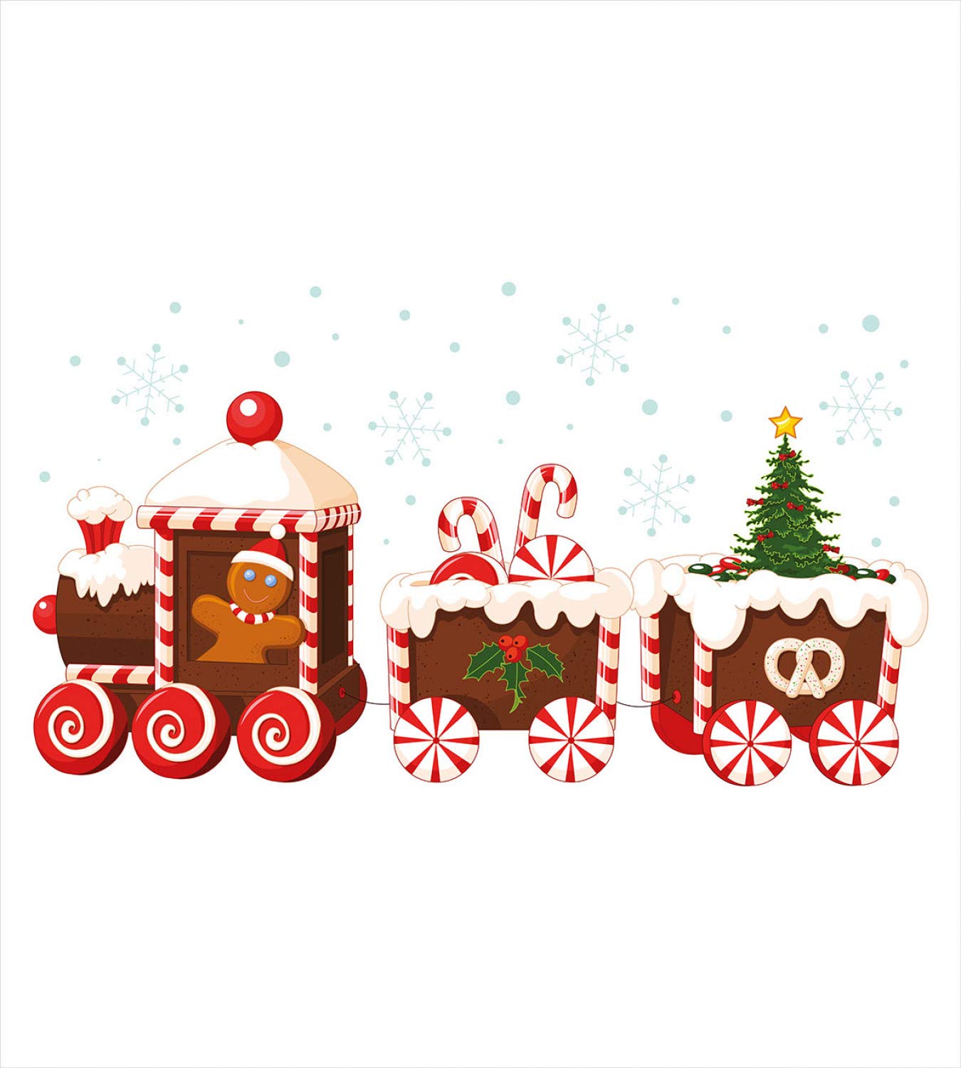 Ambesonne Christmas Duvet Cover Set 3-Piece - Train Gingerbread Cream Candy Cartoon Toys Snowflakes Presents Design - California King Size Bedding with 2 Pillow Shams - White Brown Vermilion Holiday Decor for Cozy Winter Bedrooms & Festive Home Styling