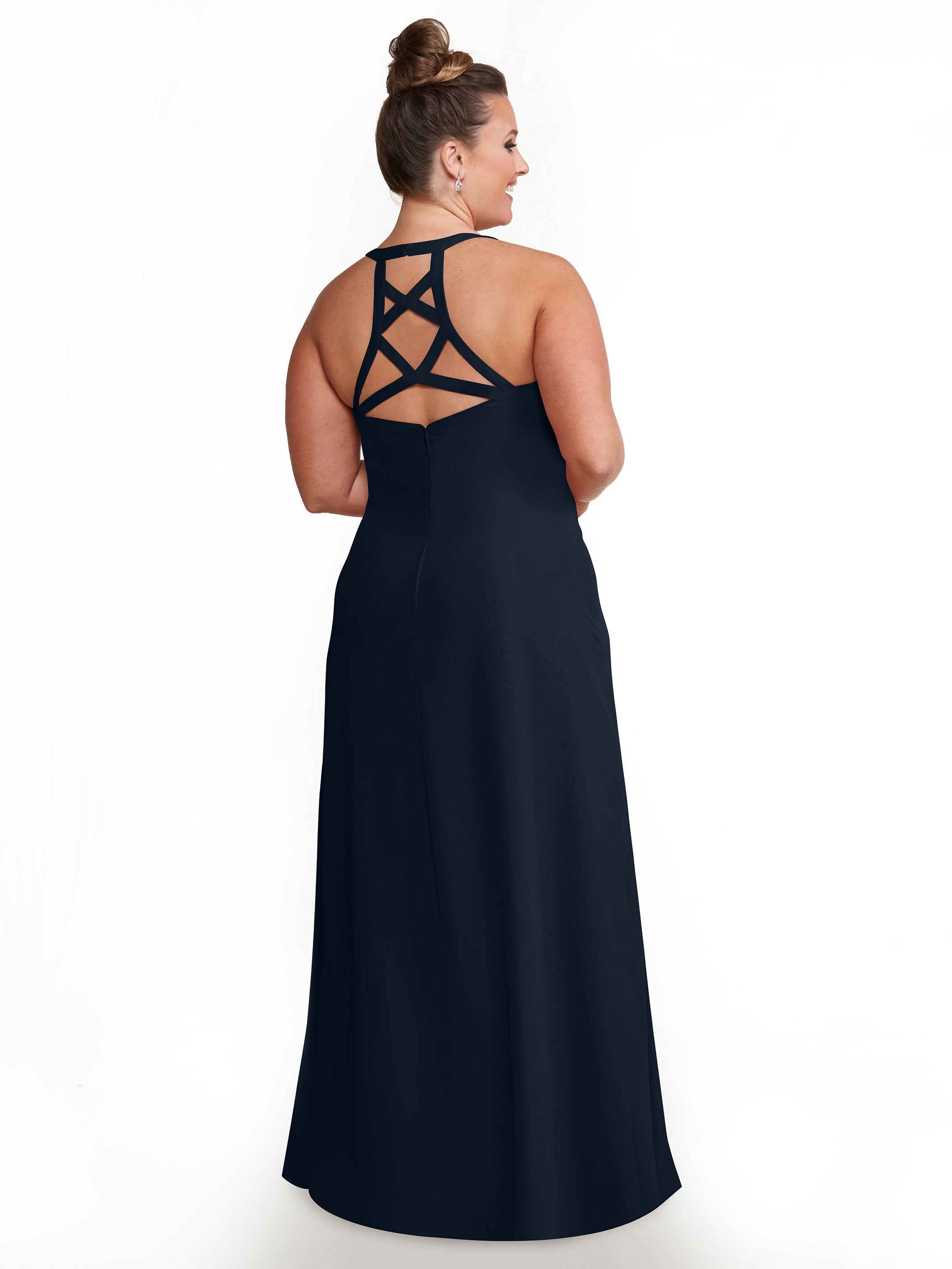 Elegant 80150 Chiffon A-Line Bridesmaid Dress with Plunging V-Neck & Intricate Back Detail - Perfect for Weddings, Formal Events & Special Occasions