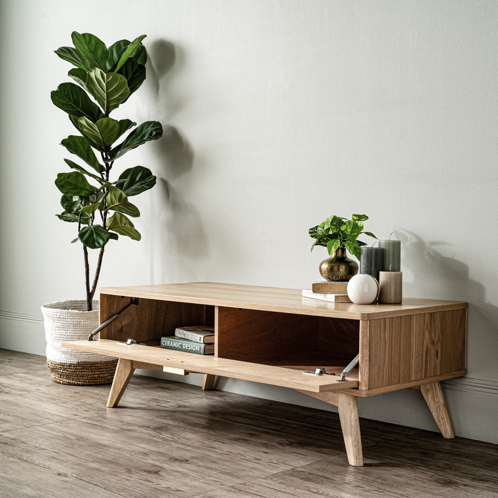 LOFTUS 120cm Oak Entertainment TV Stand - Modern TV Console for Living Room, Bedroom & Home Theater - Durable Wooden TV Unit with Storage Shelves