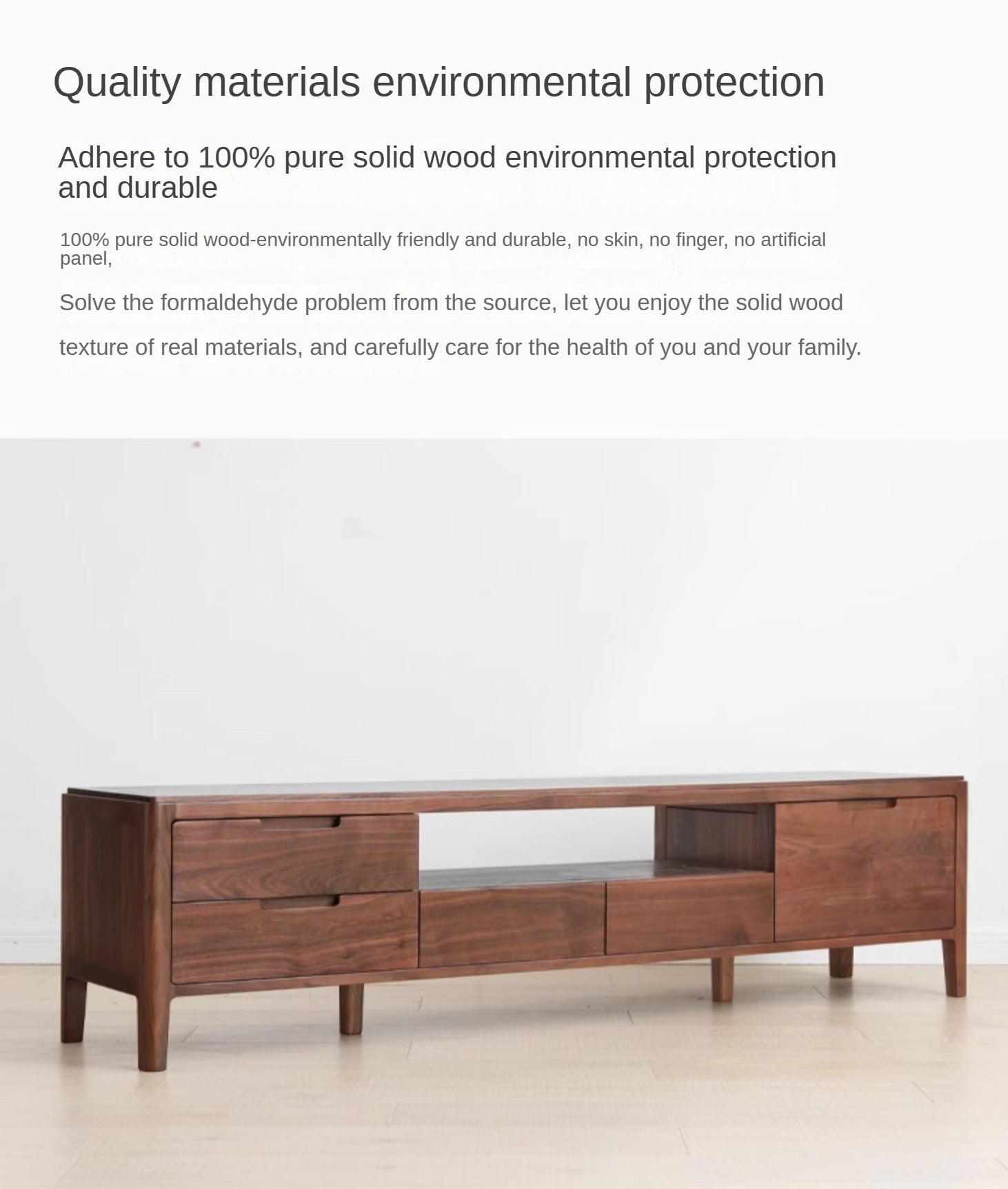 Premium Black Walnut Solid Wood TV Stand - Large Storage Entertainment Center for Living Room, Home Theater & Media Organization