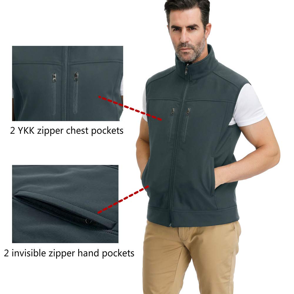 MOHEEN Men's Fleece Vest - Lightweight Full Zip Softshell Sleeveless Jacket with Pockets for Outdoor Hiking, Camping & Casual Wear
