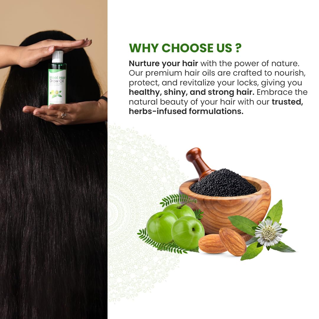 Mool Hair Growth Oil for Men & Women - Ayurvedic Herbal Treatment with Bhringraja, Amla & Brahmi - Stops Hair Fall, Promotes Thickness & Regrowth (50ml) - Perfect for Daily Scalp Massage & Damaged Hair Care