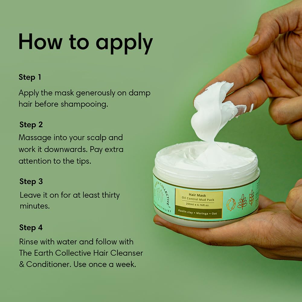 THE EARTH COLLECTIVE Oil Control Mud Pack with Kaolin Clay, Moringa & Oat – Hydrates Hair & Removes Excess Scalp Oil – 200ml – Perfect for Oily Hair Care & Scalp Detox at Home