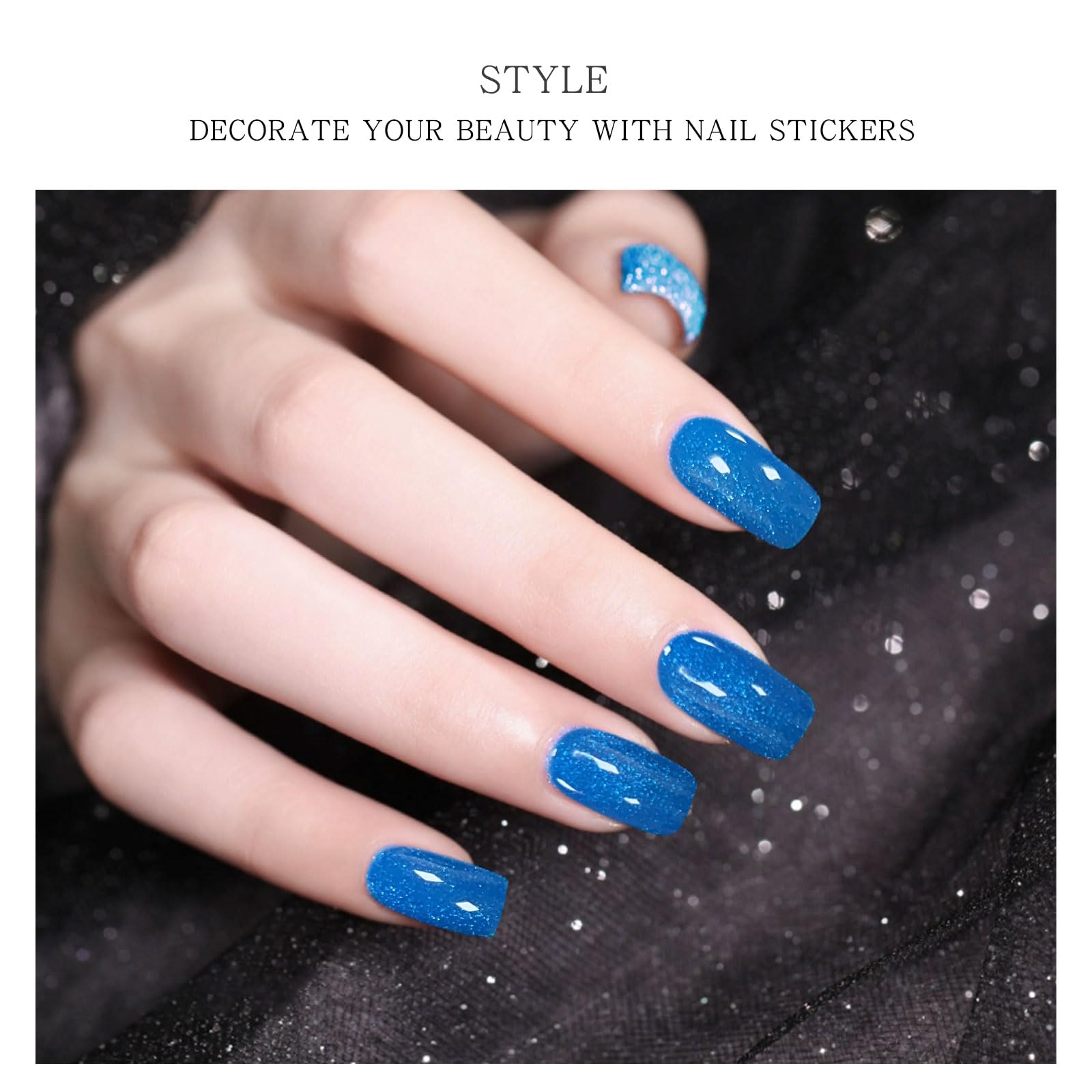JMEOWIO Semi Cured Gel Nail Strips - Blue Cat Eye Nail Stickers for DIY Nail Art | Long Lasting Nail Supplies & Decoration Accessories | Perfect for Home Manicure, Parties, and Special Occasions