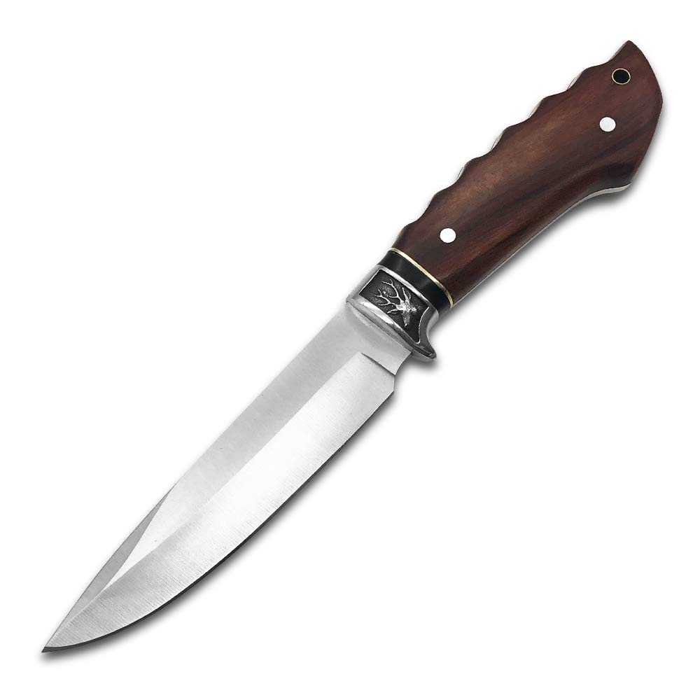 Best Fixed Blade Tactical Survival Hunting Knife with Leather Sheath & Rosewood Handle - Outdoor Camping, Bushcraft, and Emergency Preparedness Tool