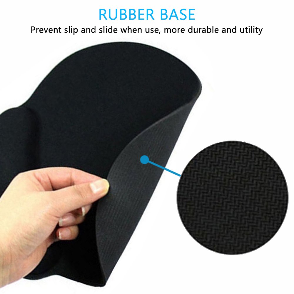 Ergonomic Memory Foam Mouse Pad with Wrist Support - Non-Slip Rubber Base Gaming Mousepad for Office, Computer & Laptop - Perfect for Long Work Hours, Gaming Sessions & Home Office Setup (Black)