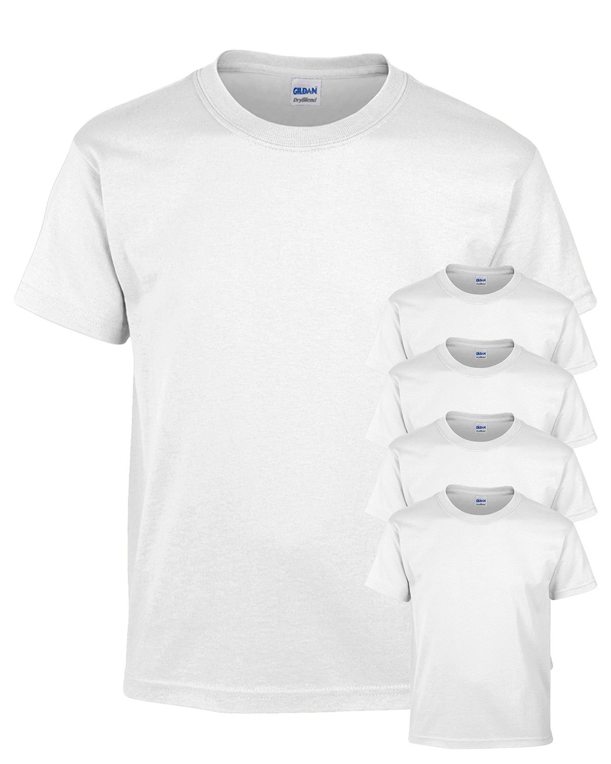 Gildan Boys DryBlend 100% Cotton T-Shirt 5-Pack (G800B) - White, Size Large - Soft & Breathable for School, Sports & Everyday Wear