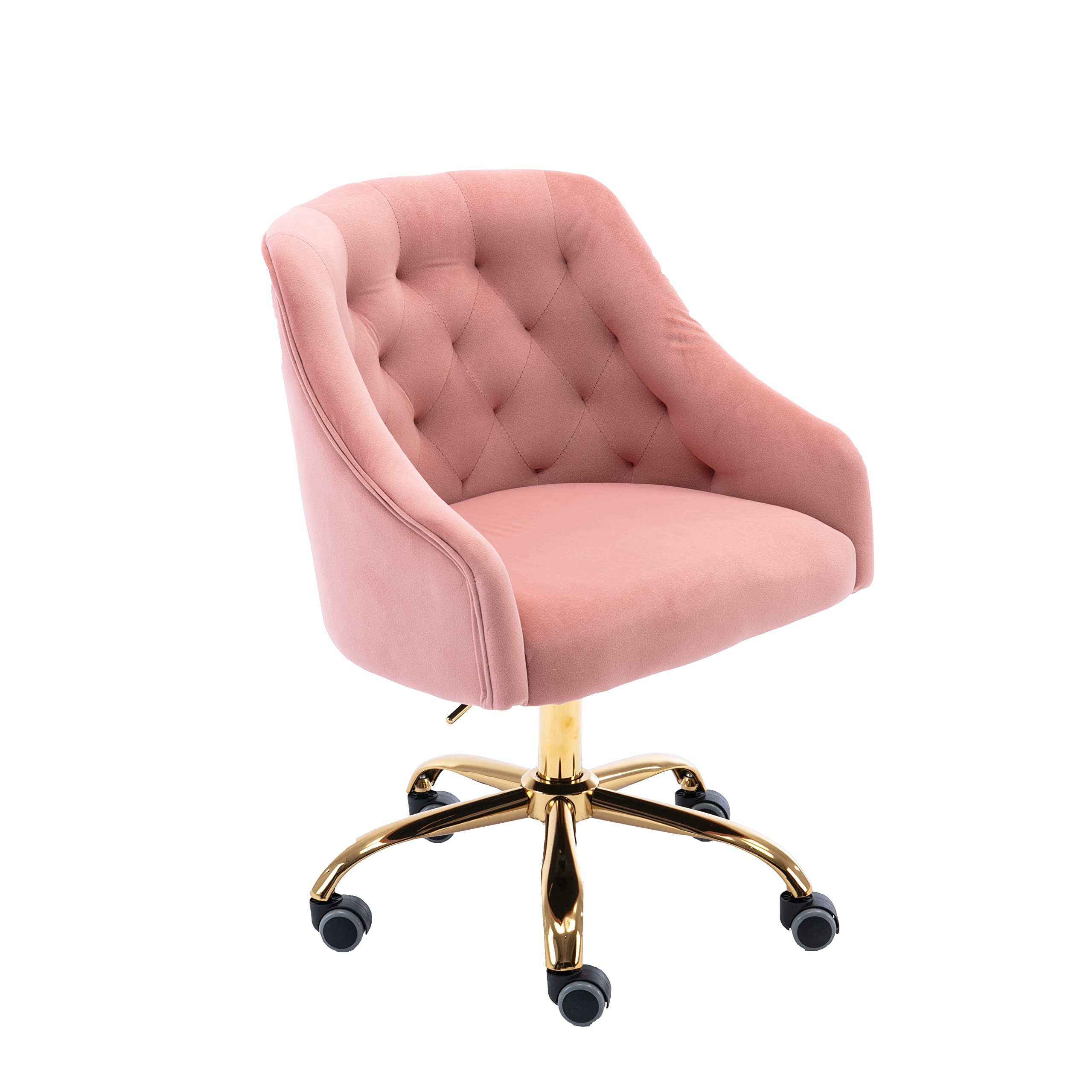 Ergonomic Velvet Swivel Office Chair with Wheels & Height Adjustment - Modern Home Desk Chair for Work, Study, Makeup Vanity - Perfect for Living Room, Bedroom & Home Office (Pink)