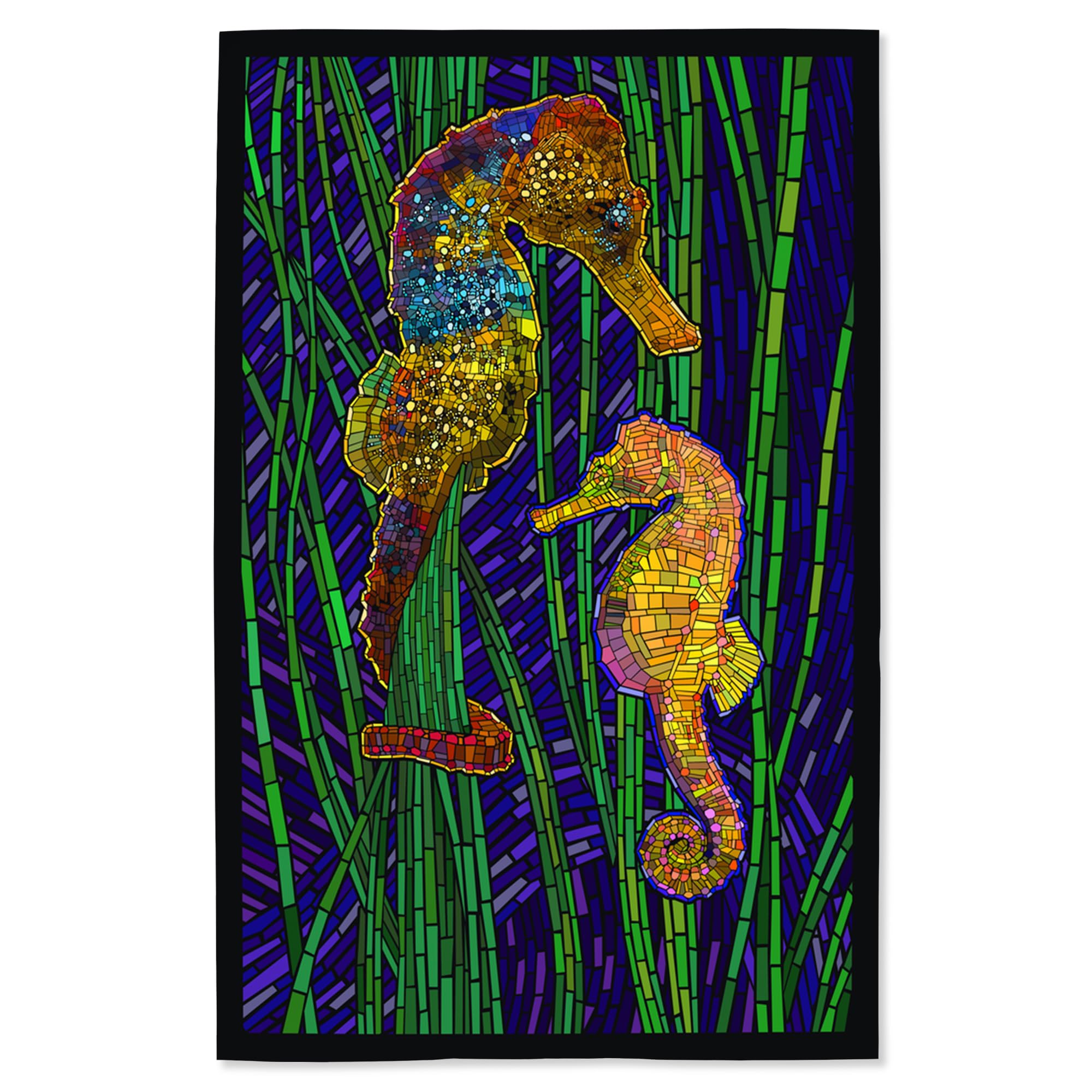 Lantern Press 16x24 Inch Seahorses Giclee Art Print - Paper Mosaic Wall Decor for Living Room, Bedroom & Office