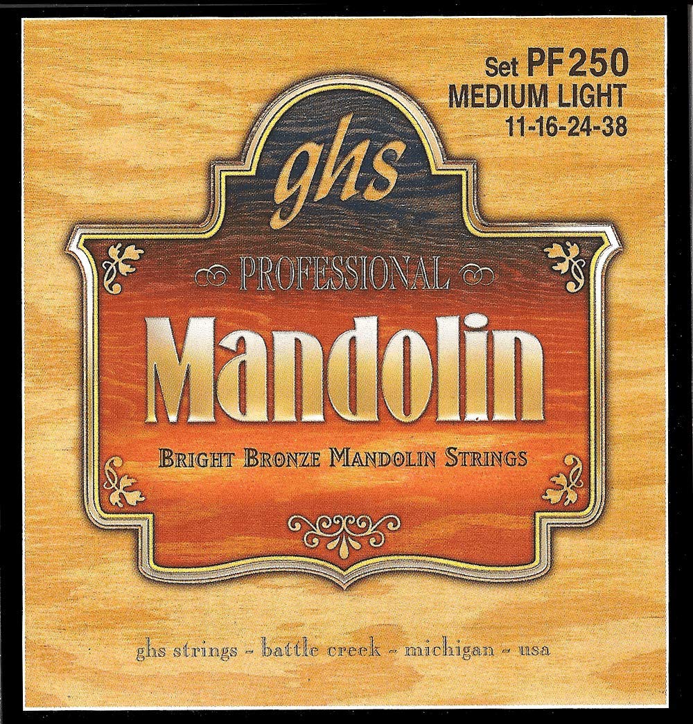 GHS PF250 Mandolin Strings - Phosphor Bronze Light Gauge for Bluegrass & Folk Music - Perfect for Acoustic & Electric Mandolins
