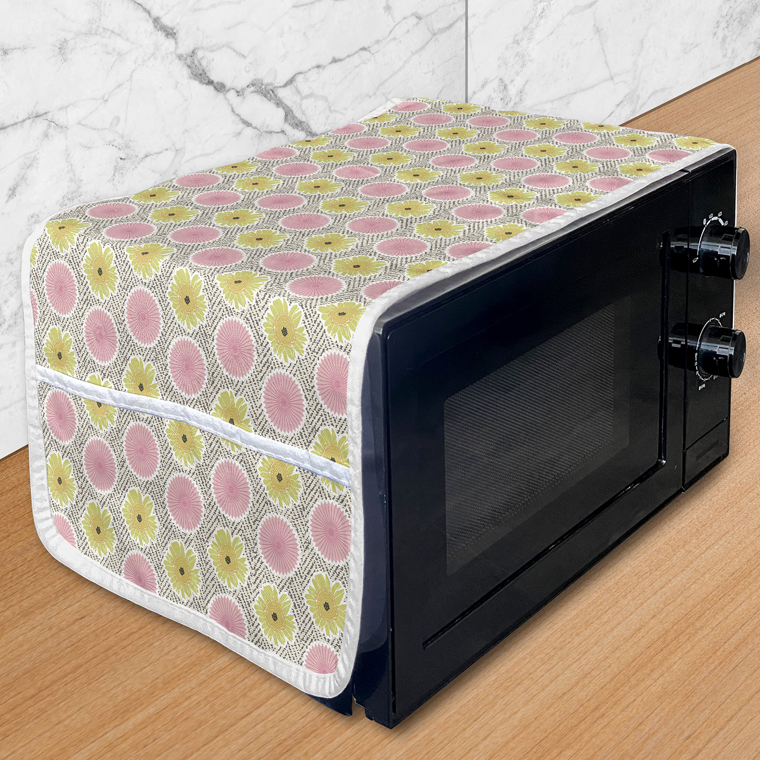 Lunarable Daisy Flowers Microwave Cover - Waterproof Kitchen Organizer with Pockets, 36