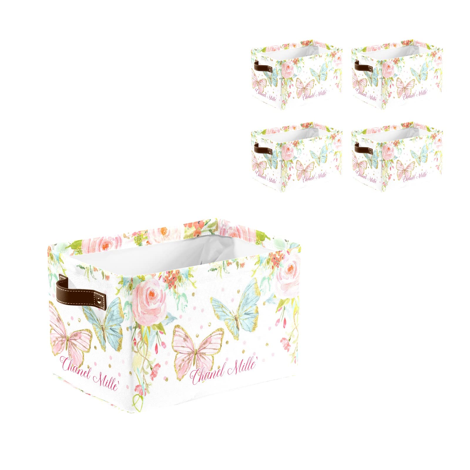 Personalized Floral Butterfly Pink Storage Bins with Handles - Custom Organizer Baskets & Cubes for Home, Nursery, Toys & Clothes (1 Pack) - Perfect for Kids' Room Organization & Nursery Decor