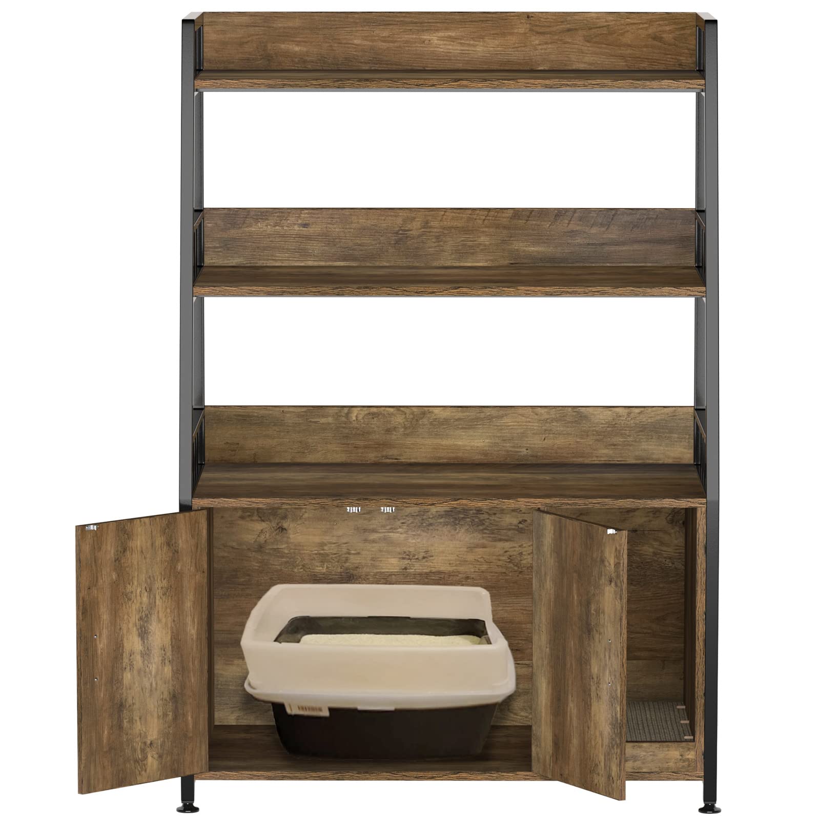 GDLF Large Hidden Cat Litter Box Enclosure Furniture with Shelf - Wooden Sturdy Cat Washroom Storage Cabinet with Scratching Post, Light Brown - Perfect for Living Room, Bedroom, or Home Office Décor