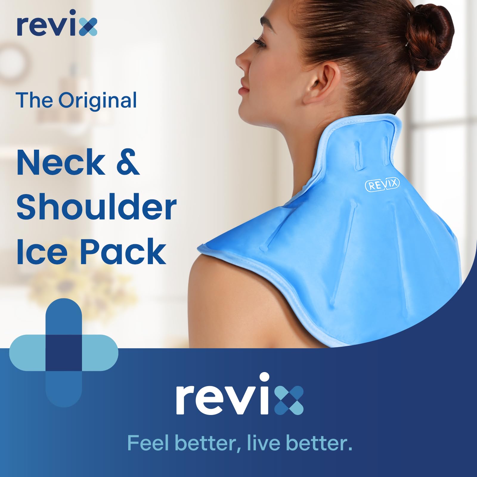 REVIX Large Gel Ice Pack Wrap for Neck, Shoulders & Upper Back Pain Relief - Soft Plush Lining Reusable Cold Compress for Post-Workout Recovery, Muscle Soreness & Injury - Perfect for Athletes, Office Workers & Chronic Pain Sufferers (Blue)