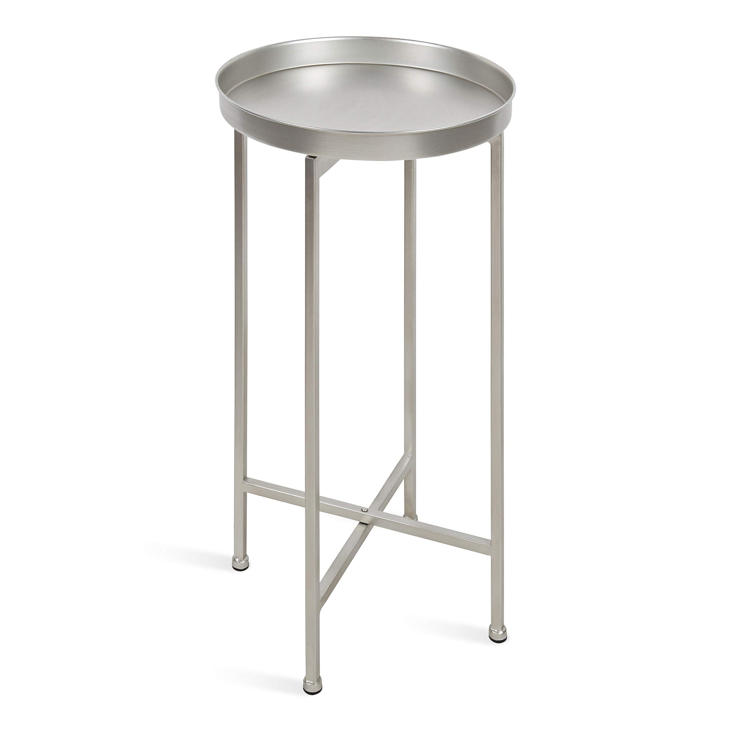 Kate and Laurel Celia Round Metal Foldable Side Table with Tray Top - 14