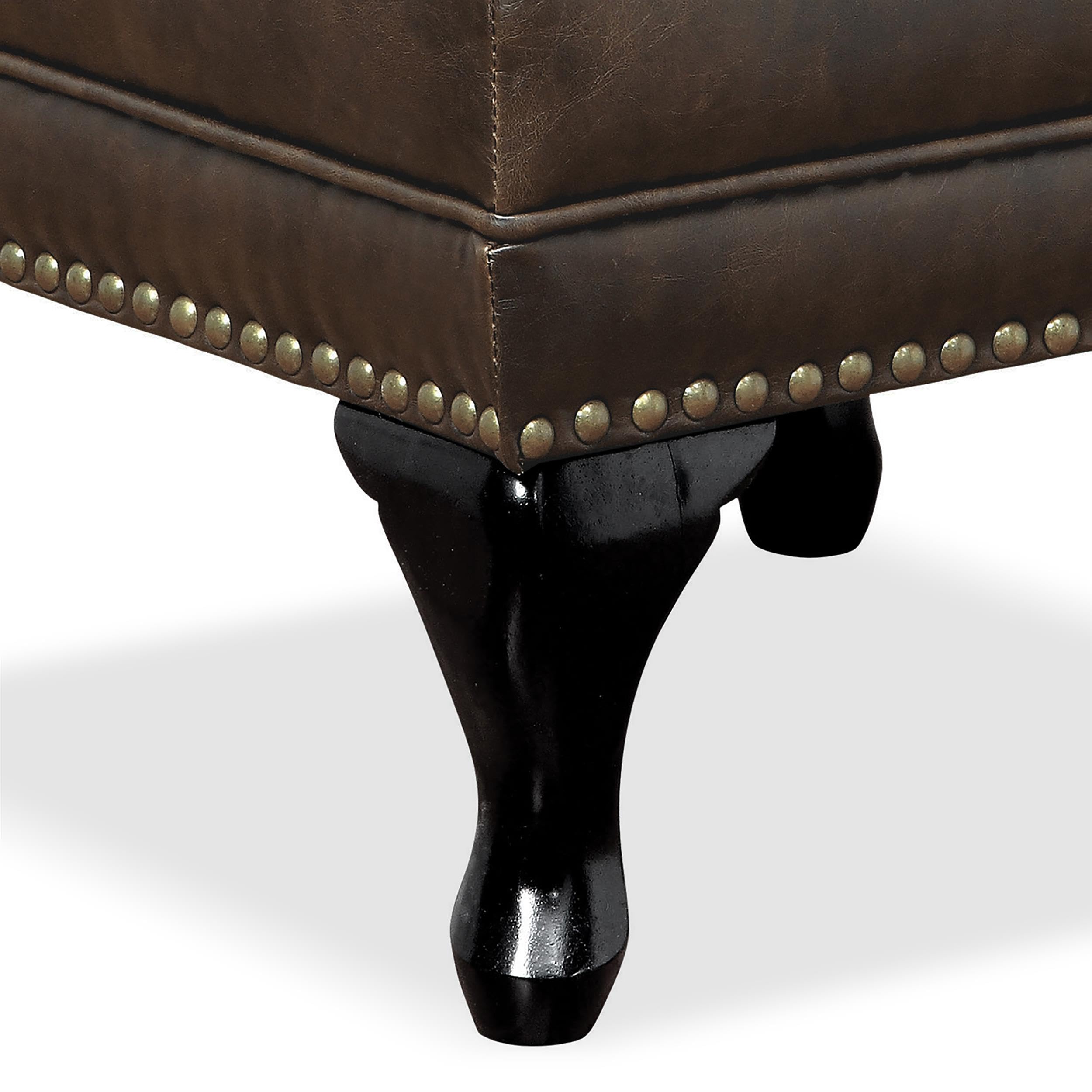 Furniture of America Ardell Faux Leather Cocktail Ottoman in Rustic Brown - Stylish Footrest & Storage Ottoman for Living Room, Bedroom, or Home Office