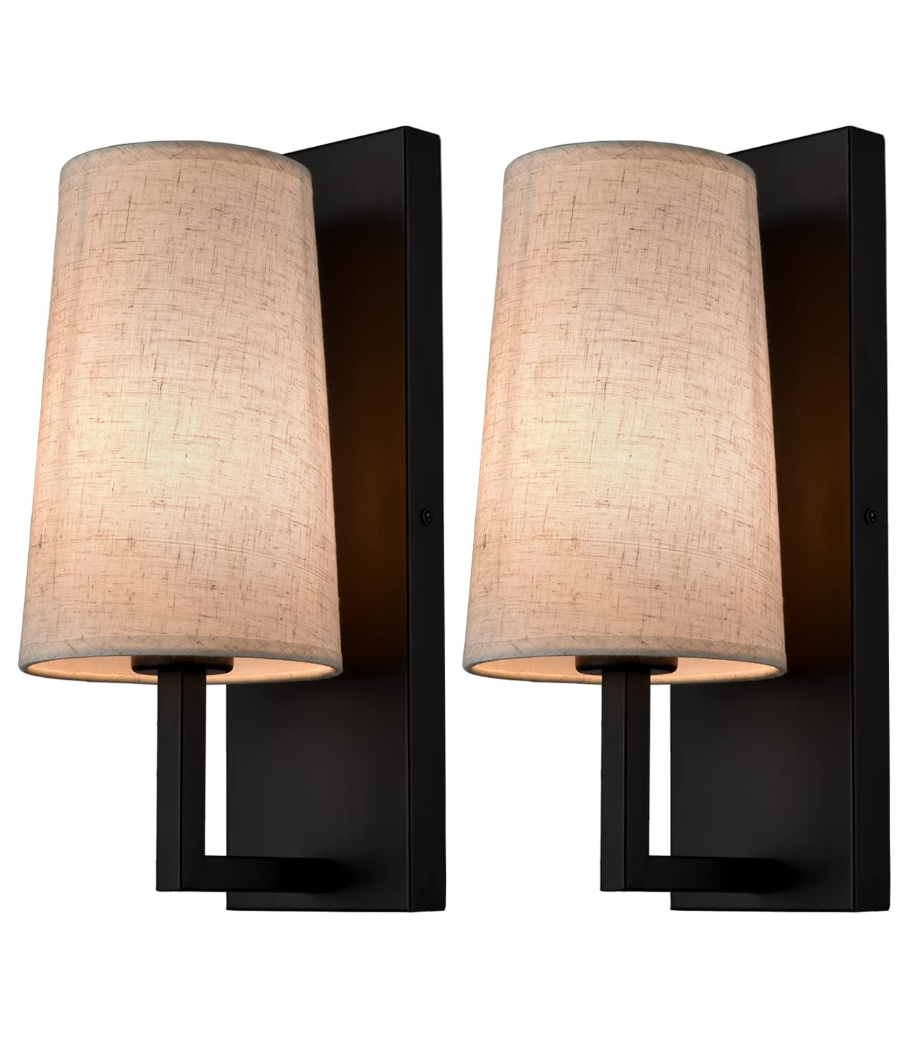 Farmhouse Black Wall Sconce Set of 2 - Beige Fabric Shade Hardwired Indoor Wall Light for Bedroom, Living Room, Hallway | Rustic Home Decor Lighting Fixture for Cozy Ambience