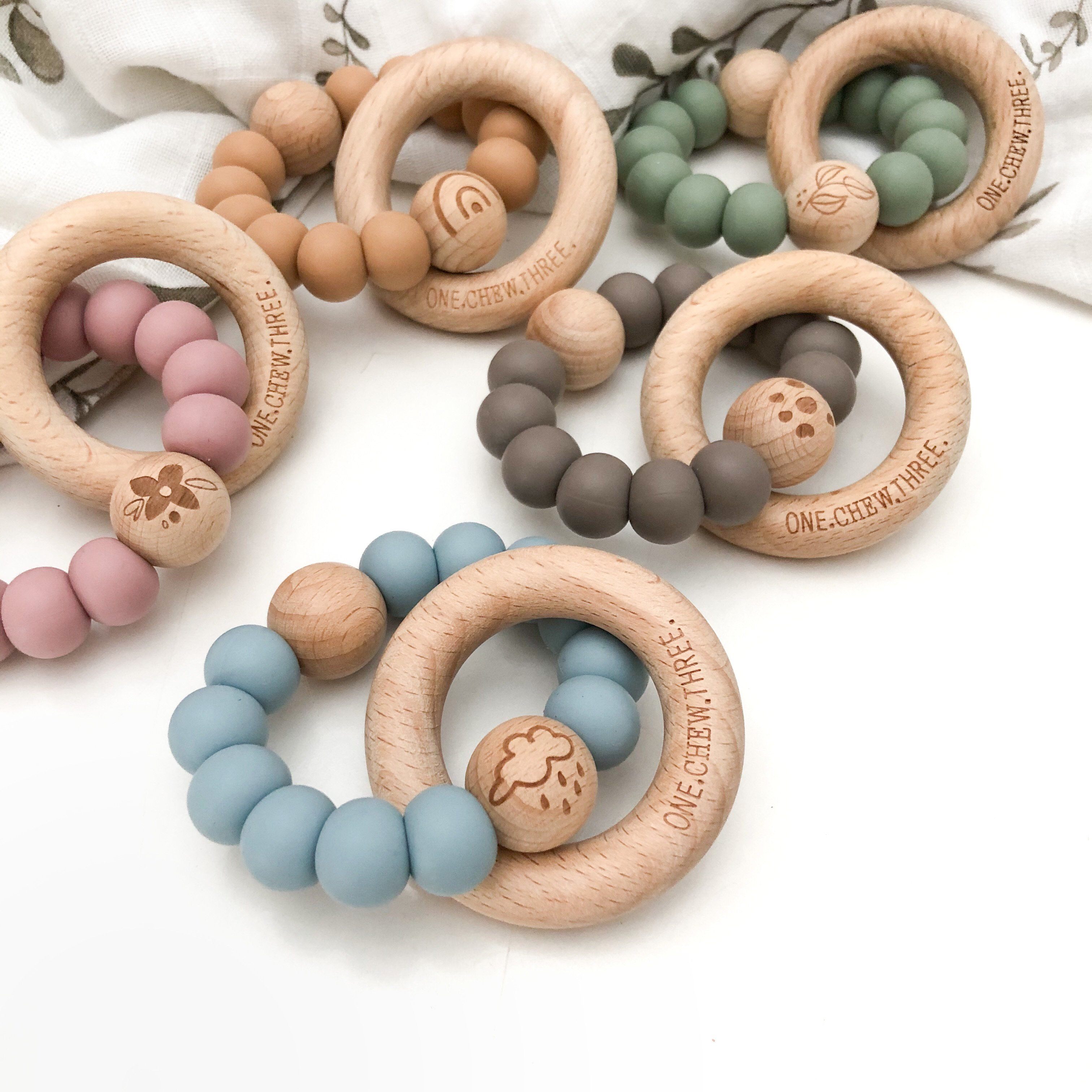 Natural Wooden Teether & Rattle for Babies - Organic Maple Wood Chew Toy with BPA-Free Silicone Cover | Perfect for Soothing Teething Pain & Sensory Play