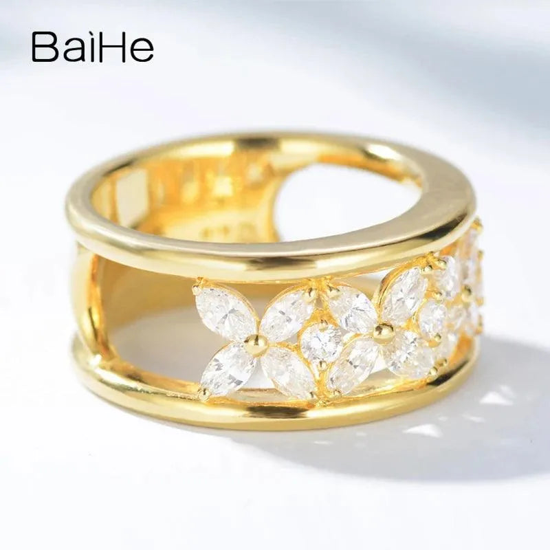 14K Yellow Gold 1.04ct H/SI Natural Diamond Flower Ring for Women & Men - Wedding, Engagement & Anniversary Jewelry Gift - Handcrafted Fine Jewelry for Special Occasions