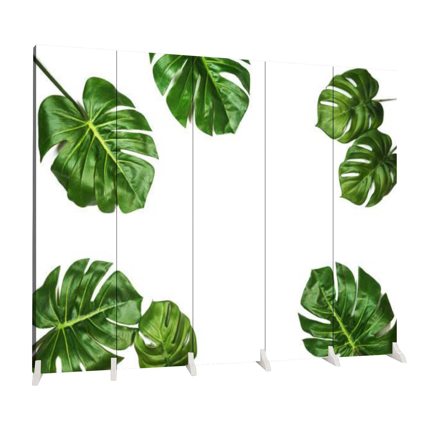 5-Panel Folding Room Divider with Tropical Monstera Leaf Design - Freestanding Privacy Screen for Home, Office & Events - Indoor Space Separator & Decorative Wall Partition