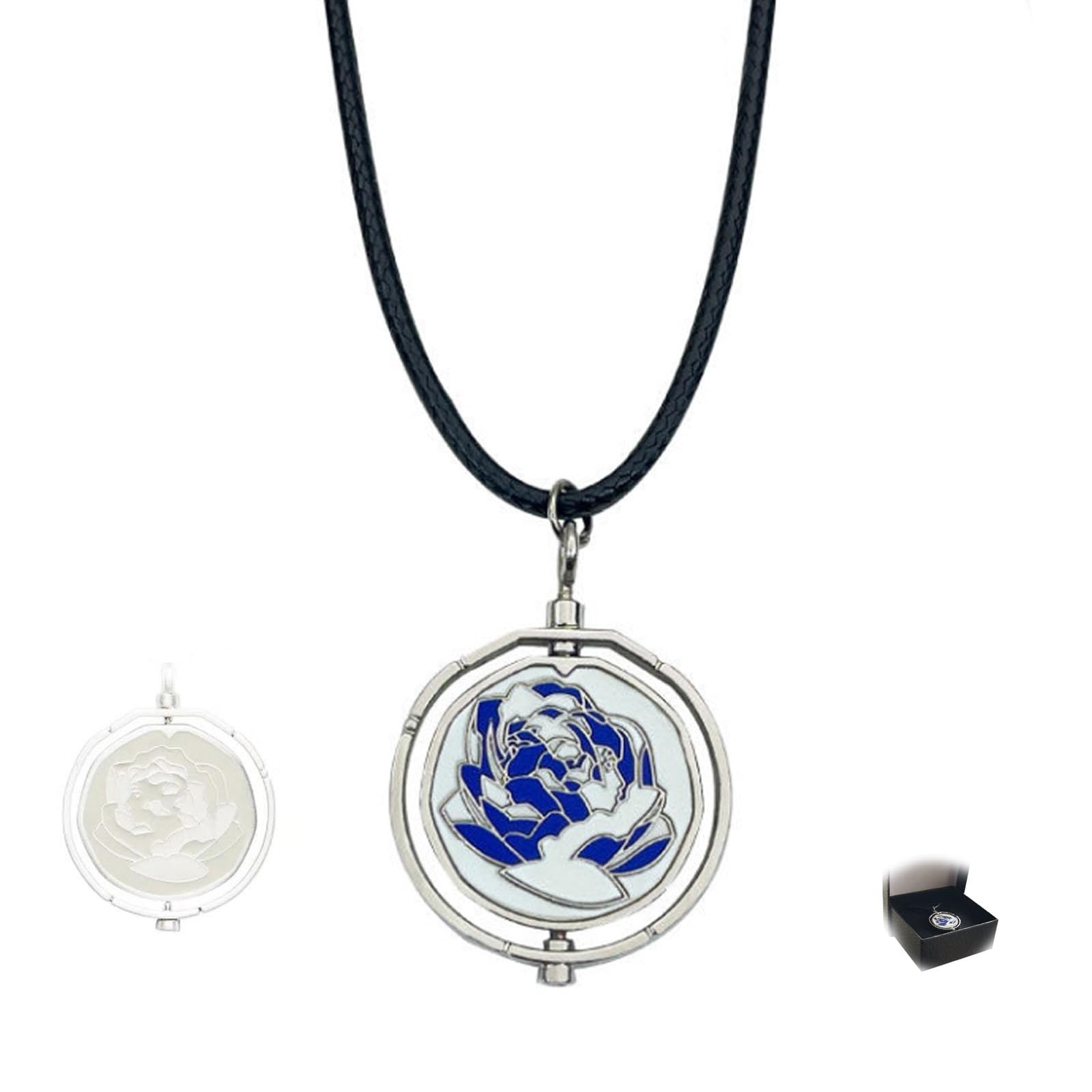 Blue Rose Necklace - Rotatable Arcane Pendant with Powder Filling | Elegant Valentine's Day Gift for Her | Perfect for Romantic Dates & Anniversary Celebrations