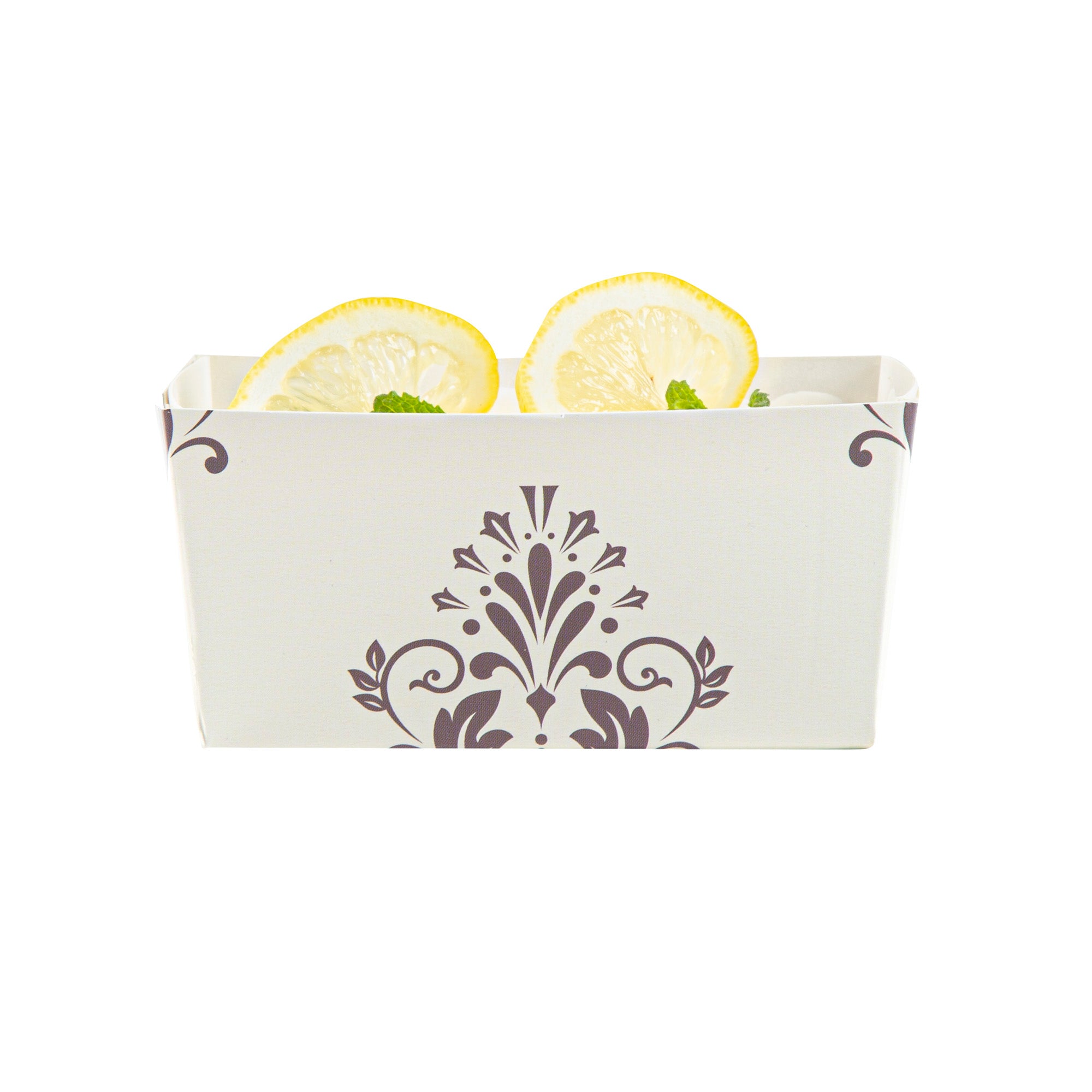Bake Tek 9 oz Beige Vintage Floral Paper Mini Loaf Pans - Greaseproof Baking Cups (4