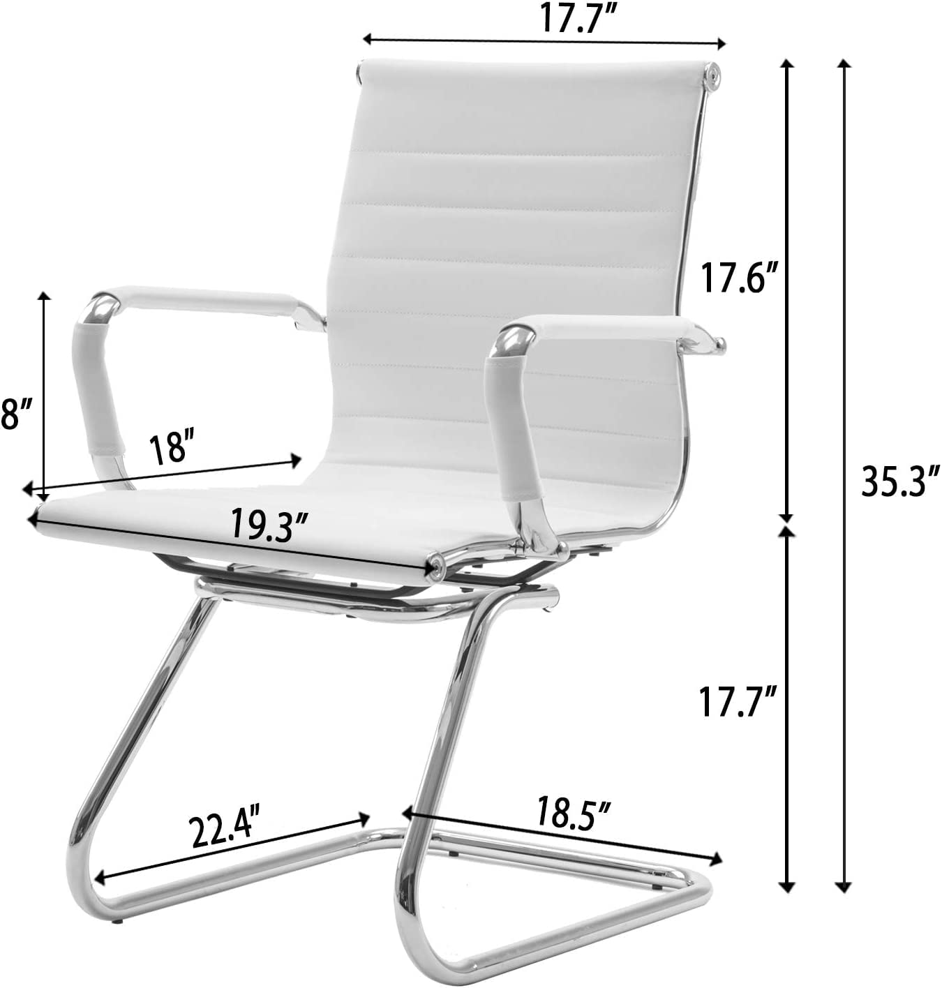 Guyou 4-Piece Office Guest Chairs Set - Mid Back PU Leather Conference Chairs with Metal Legs & Sled Base - White Reception Room Furniture for Waiting Areas, Lobbies & Meeting Spaces