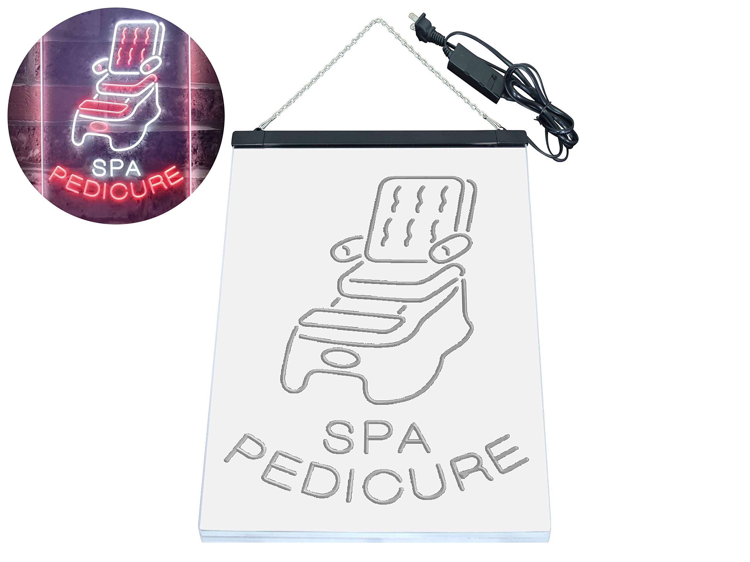 ADVPRO Spa Pedicure Massage Chair with Dual Color LED Neon Sign - White & Red (16