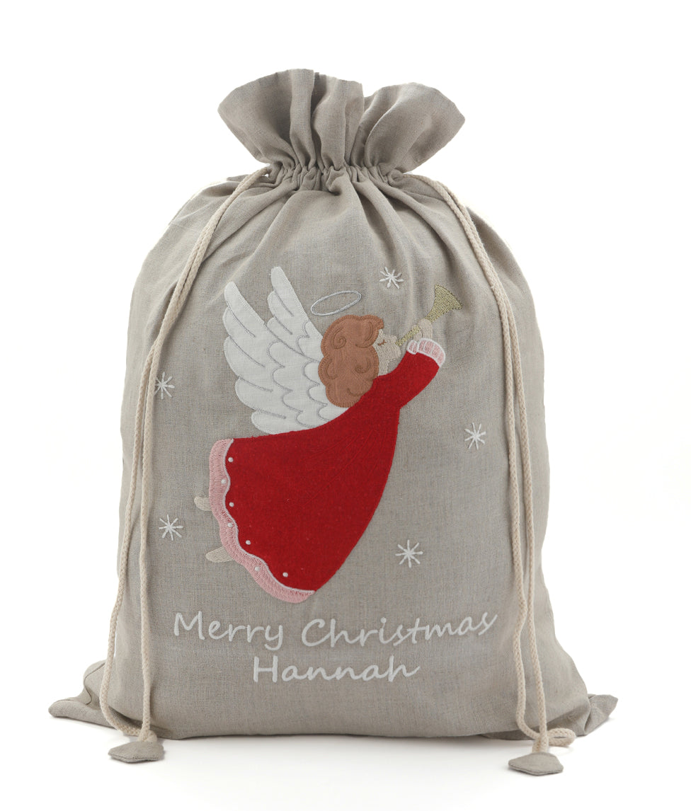 Personalized Santa Sack with Angel Design - Christmas Gift Bag for Kids, Stocking Stuffer, Holiday Decor - Perfect for Christmas Morning & Festive Home Decor