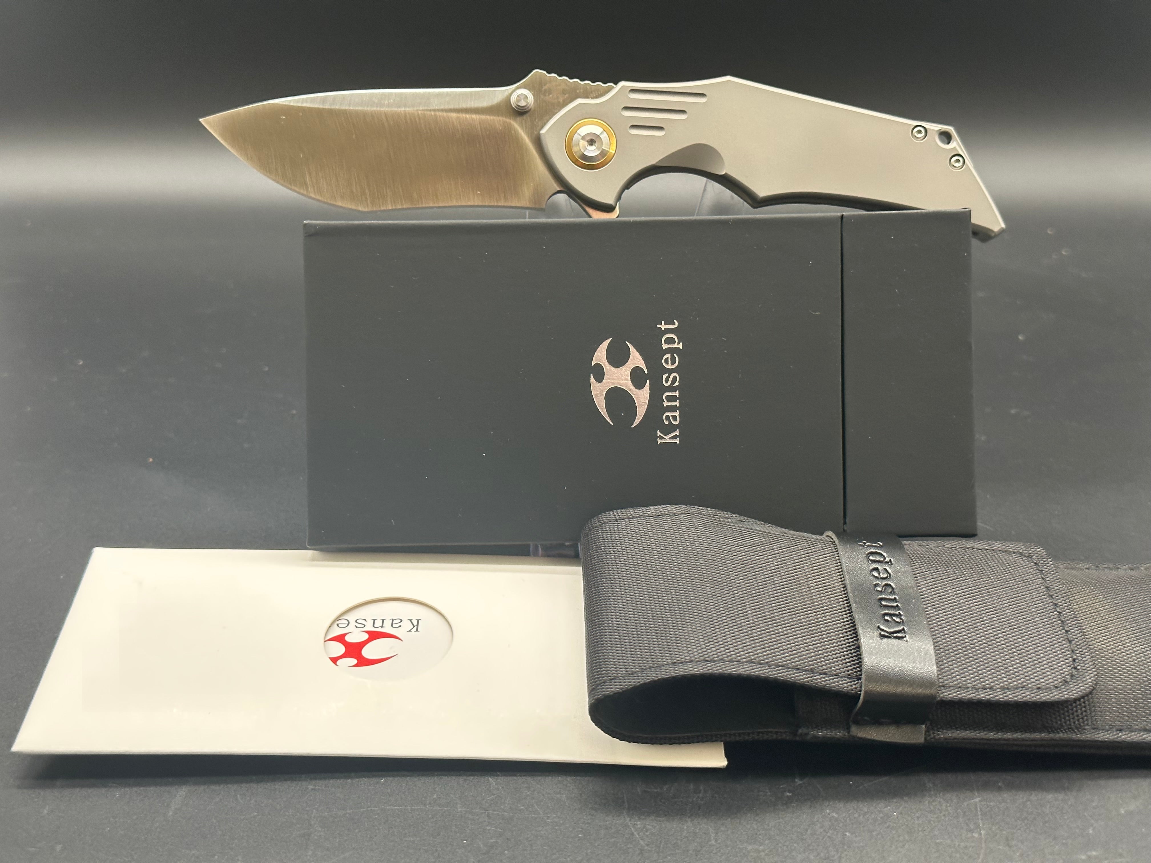 Premium Kansept Delta Titanium Folding Knife with CPM S35VN Stonewash Blade - EDC Pocket Knife for Outdoor Camping, Hiking & Survival Gear