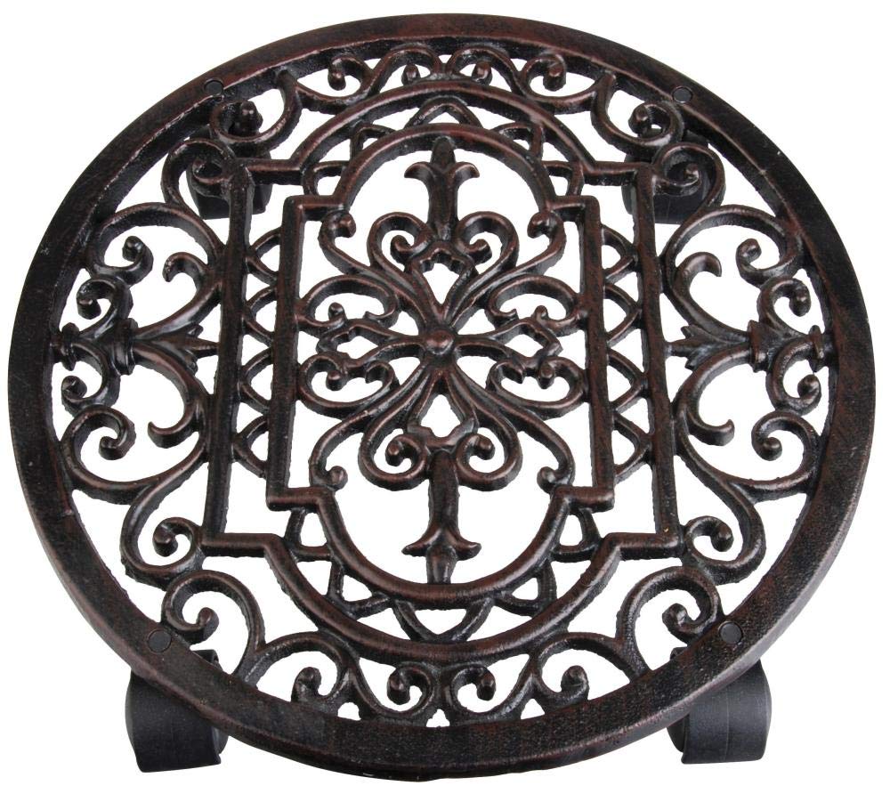 Esschert Design Cast Iron Round Plant Trolley - Heavy Duty Garden Cart for Indoor/Outdoor Plants, Flowers & Gardening Supplies - Perfect for Patio, Balcony & Greenhouse Use
