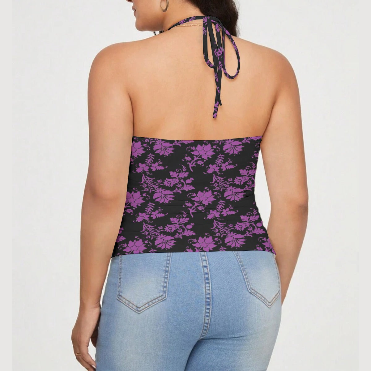 Elegant Purple Floral Lace Trim Tie Back Crop Top for Women | Summer Boho Chic Blouse | Perfect for Beach Vacations, Date Nights & Music Festivals