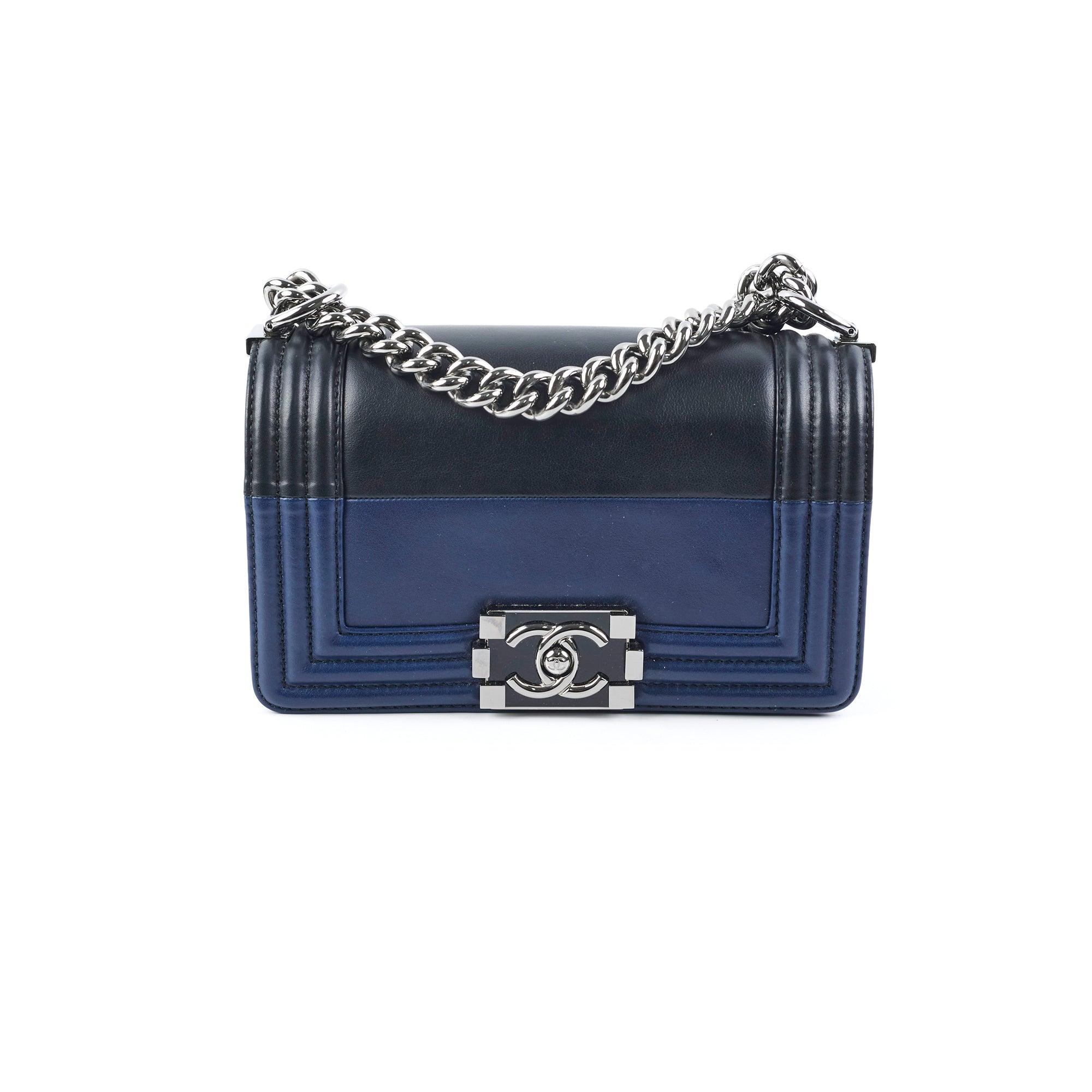 Chanel Boy Small Leather Shoulder Bag in Black & Navy Blue - Luxury Crossbody Purse for Women, Perfect for Evening Events & Daily Use