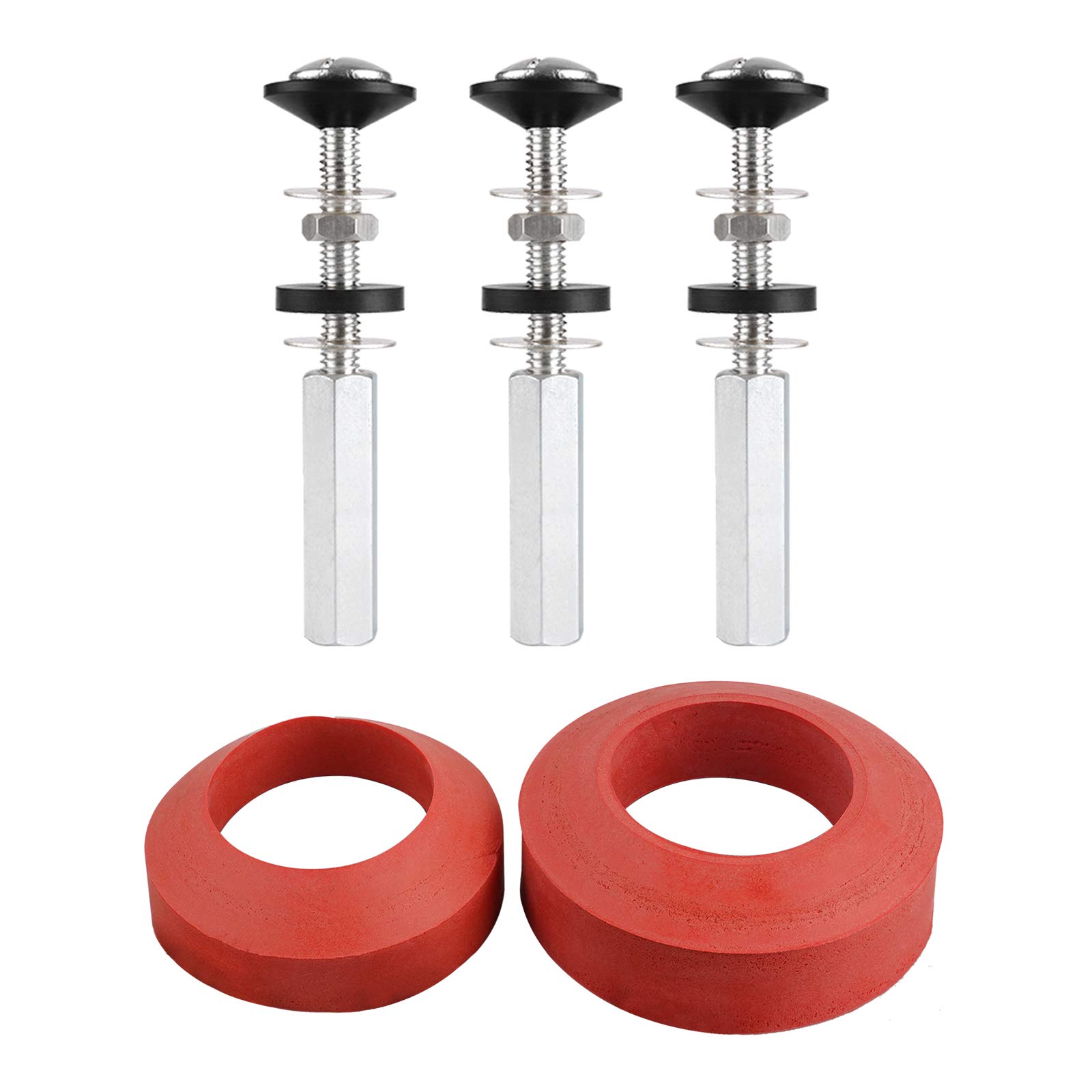 iFealClear Universal Toilet Tank to Bowl Gasket & Bolt Kit - Fits Most 2-Inch & 2.5-Inch Flush Valve Openings - Durable Red Rubber Seal - Perfect for Toilet Repair & Leak Prevention in Homes & Commercial Restrooms