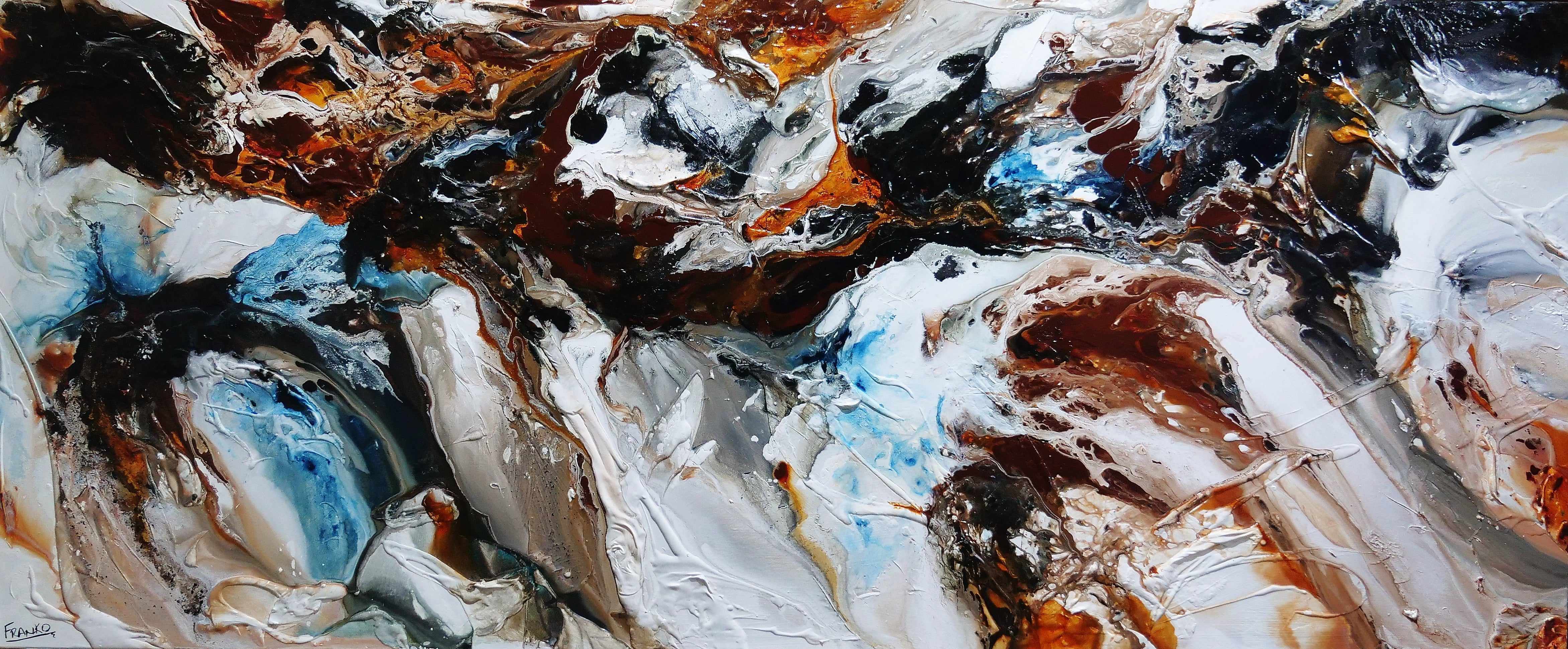 Midnight Gamma 240cm x 100cm Blue Black Brown Textured Abstract Canvas Wall Art - Modern Home Decor for Living Room, Bedroom & Office