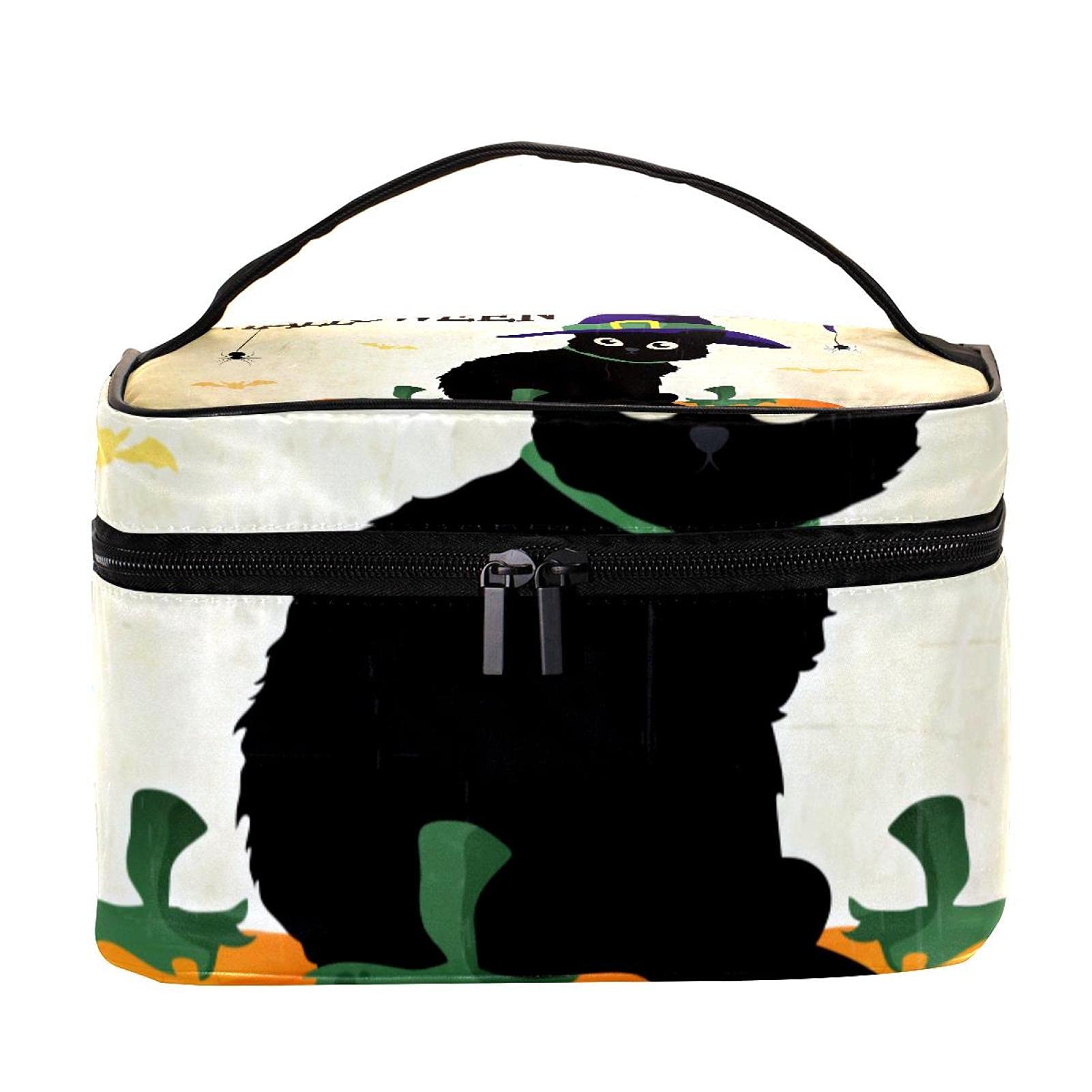 Happy Halloween Black Cat Witch Travel Makeup Bag - Large Cosmetic Organizer with Zipper for Women & Girls | Perfect for Travel, Parties & Halloween Costume Accessories