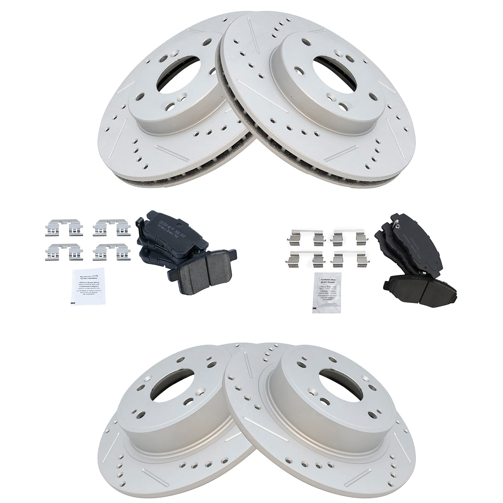High Performance Drilled & Slotted Brake Rotor with Ceramic Brake Pads - Front & Rear Brake Kit for Cars, Trucks & SUVs | Improved Stopping Power & Heat Dissipation for Racing, Towing & Daily Driving