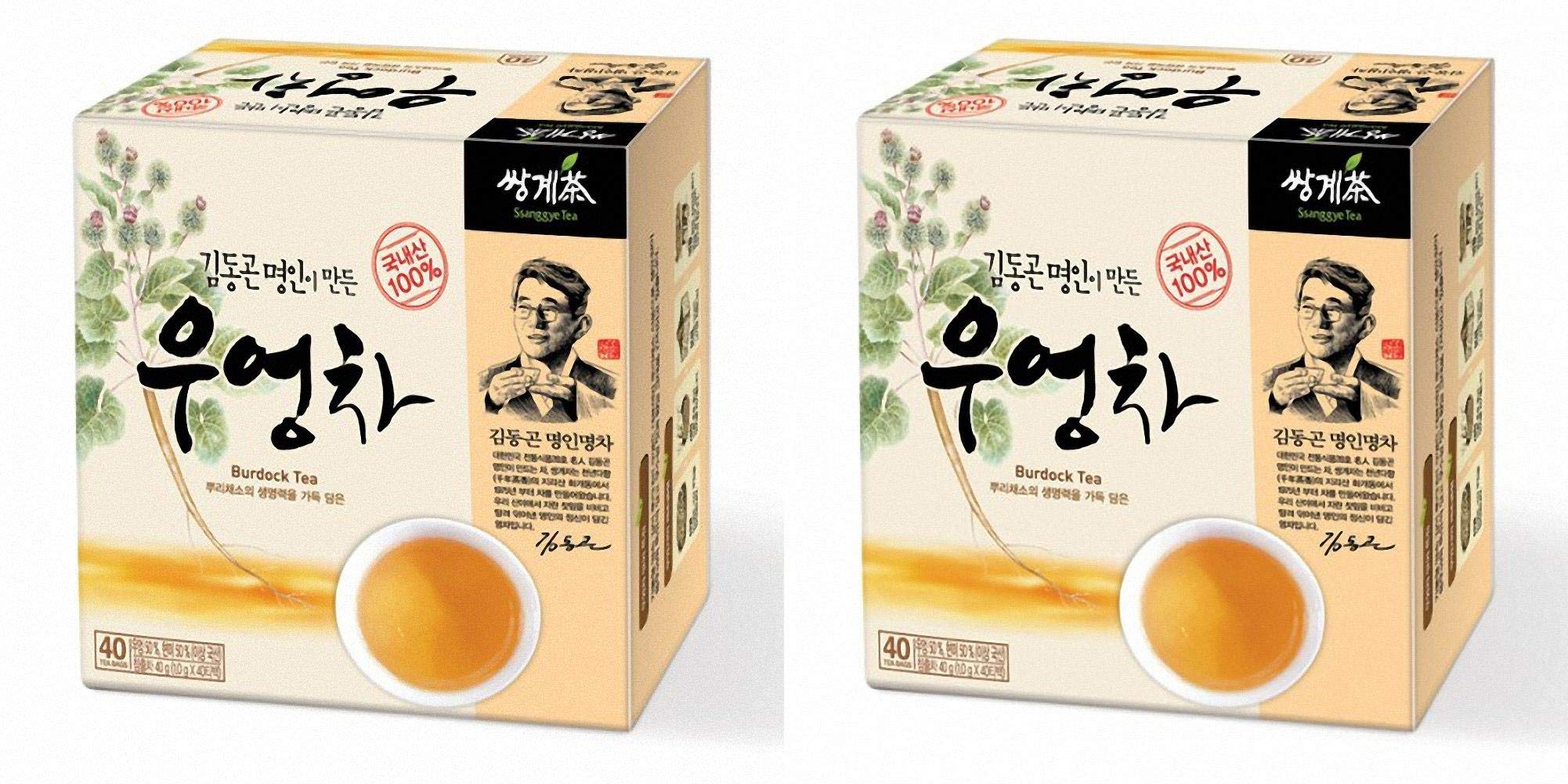 Organic Ssanggye Burdock Tea - 1g x 40 Tea Bags (Pack of 2) | Herbal Detox & Wellness Tea for Daily Cleansing & Immune Support