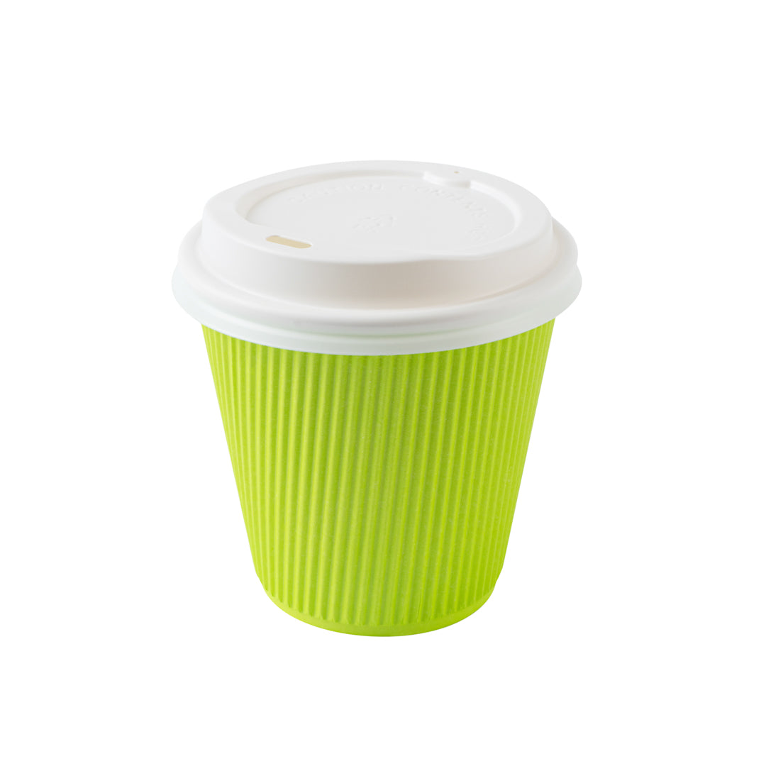 Eco-Friendly 8 oz Ripple Wall Paper Coffee Cups with White Lids - 3.5