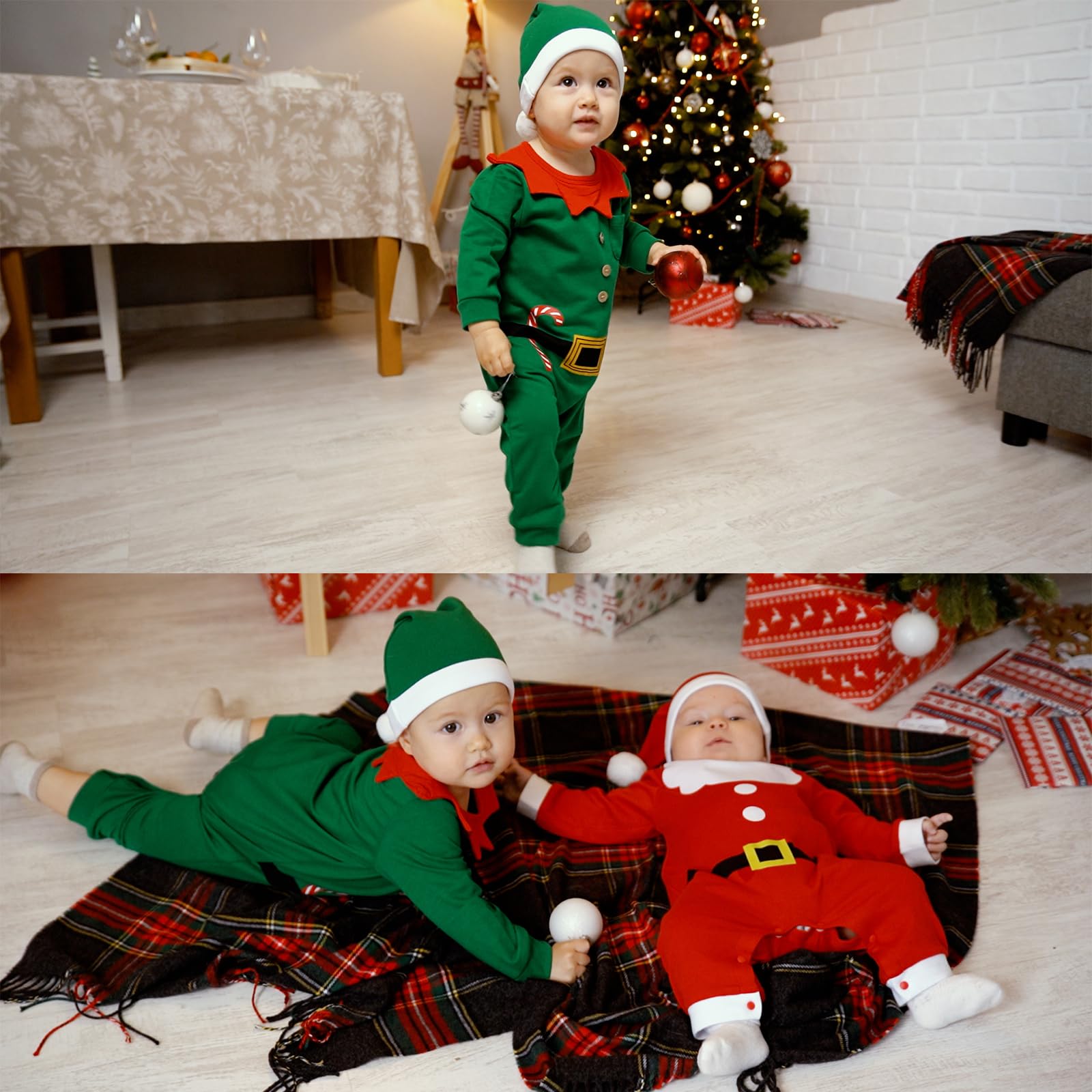 Adorable Christmas Baby Romper Set for Girls & Boys - Long Sleeve Jumpsuit with Matching Hat | Newborn Holiday Outfit for Family Photos & Christmas Celebrations