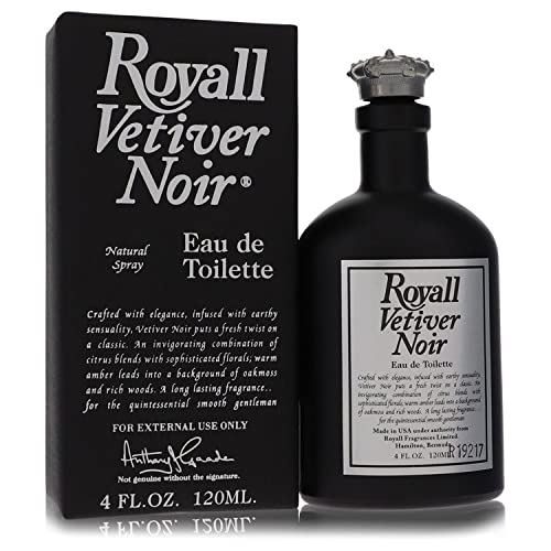 Royall Vetiver Noir Cologne for Men - 4 oz Eau de Toilette Spray | Fresh Woody Scent for Dating, Work & Special Occasions | Long-Lasting Fragrance Gift for Him