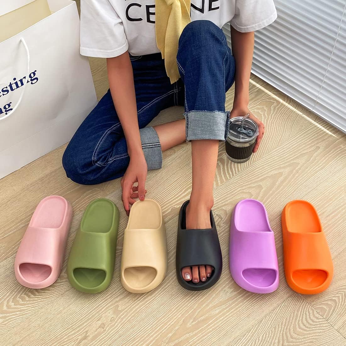 Comfortable EVA Platform Pillow Slippers for Women & Men - Anti-Slip Cloud Slides, Lightweight Spa Shower Sandals with Open Toe Design for Indoor/Outdoor Use - Perfect for Home, Poolside, and Beach Relaxation