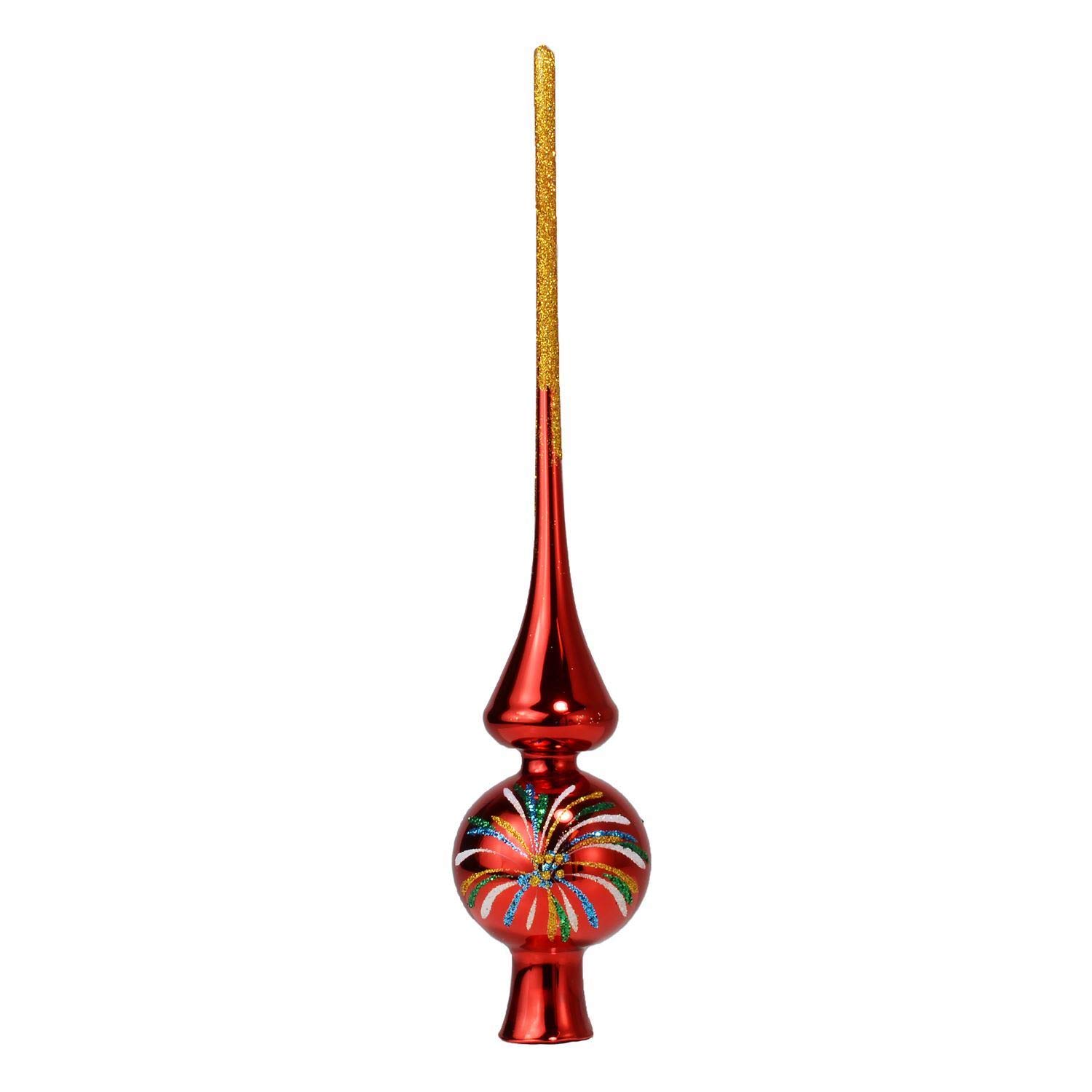 Sparkling Fireworks Red Glass Christmas Tree Topper - Mini Star Decor for Holiday Xmas Tree, Mantel & Tabletop Decorations