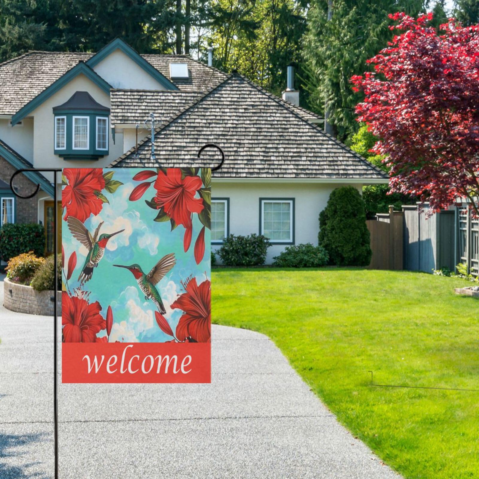 Double Sided Hummingbird & Hibiscus Garden Flag 12x18 Inch - Spring Summer Welcome Decoration for Yard, Lawn, Porch & Farmhouse Outdoor Decor | Perfect for Seasonal Home & Garden Display